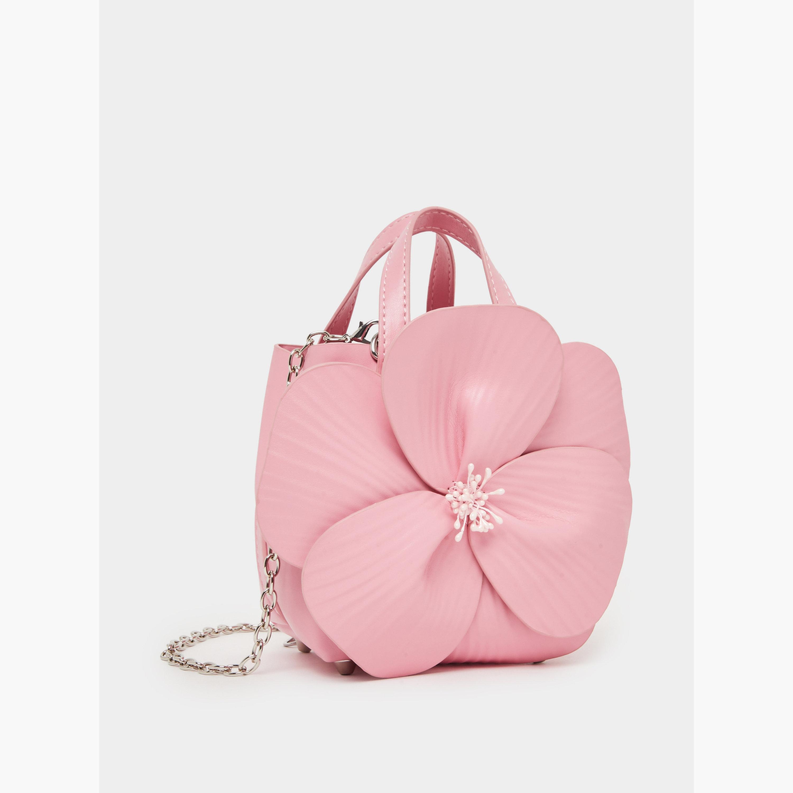 حقيبة يد وردية بنقشة زهور مع حمالة سلسلة-women-bagsandwallets-handbags-image-1
