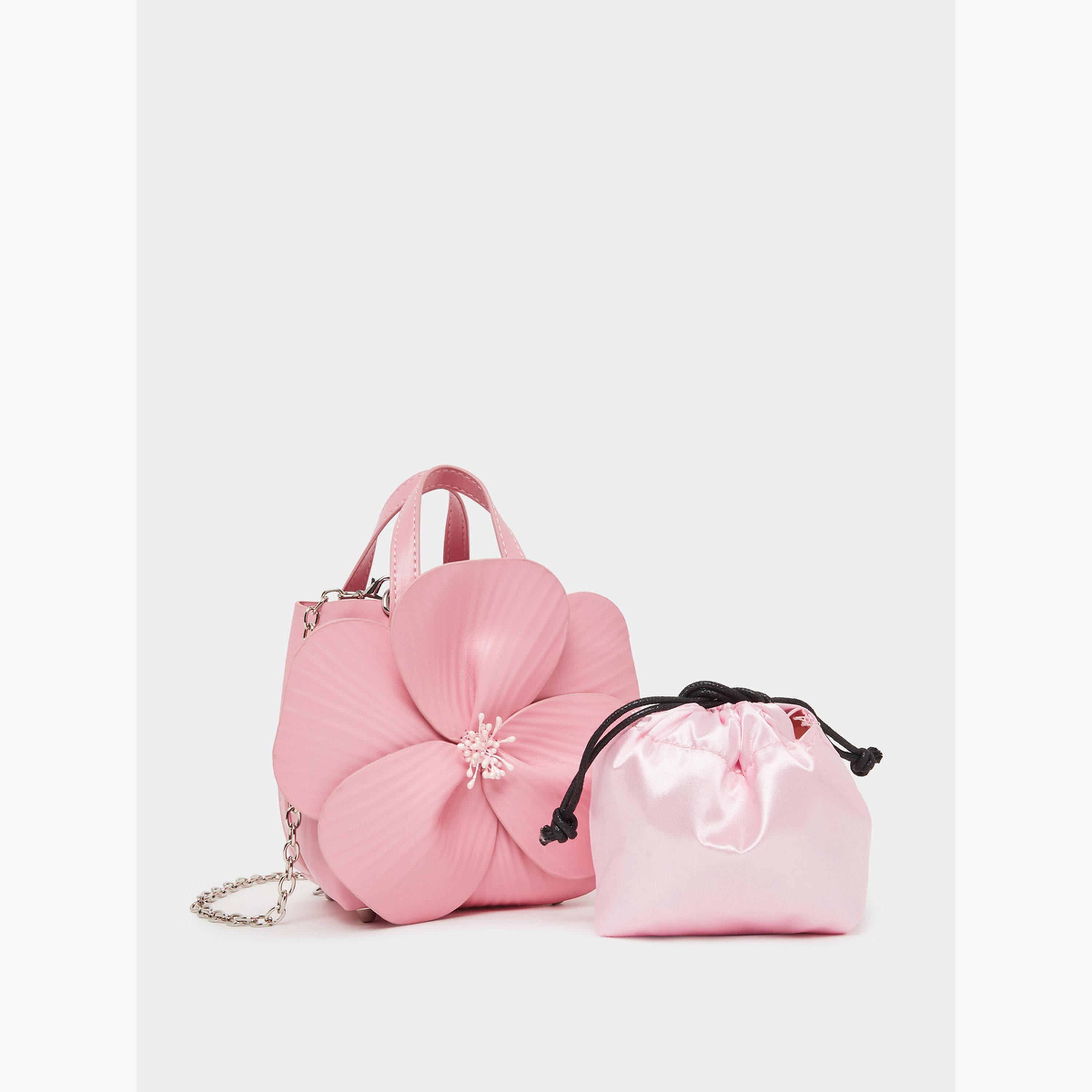 Styli Pink Floral Statement Handbag with Chain Strap-women-bagsandwallets-handbags-image-3