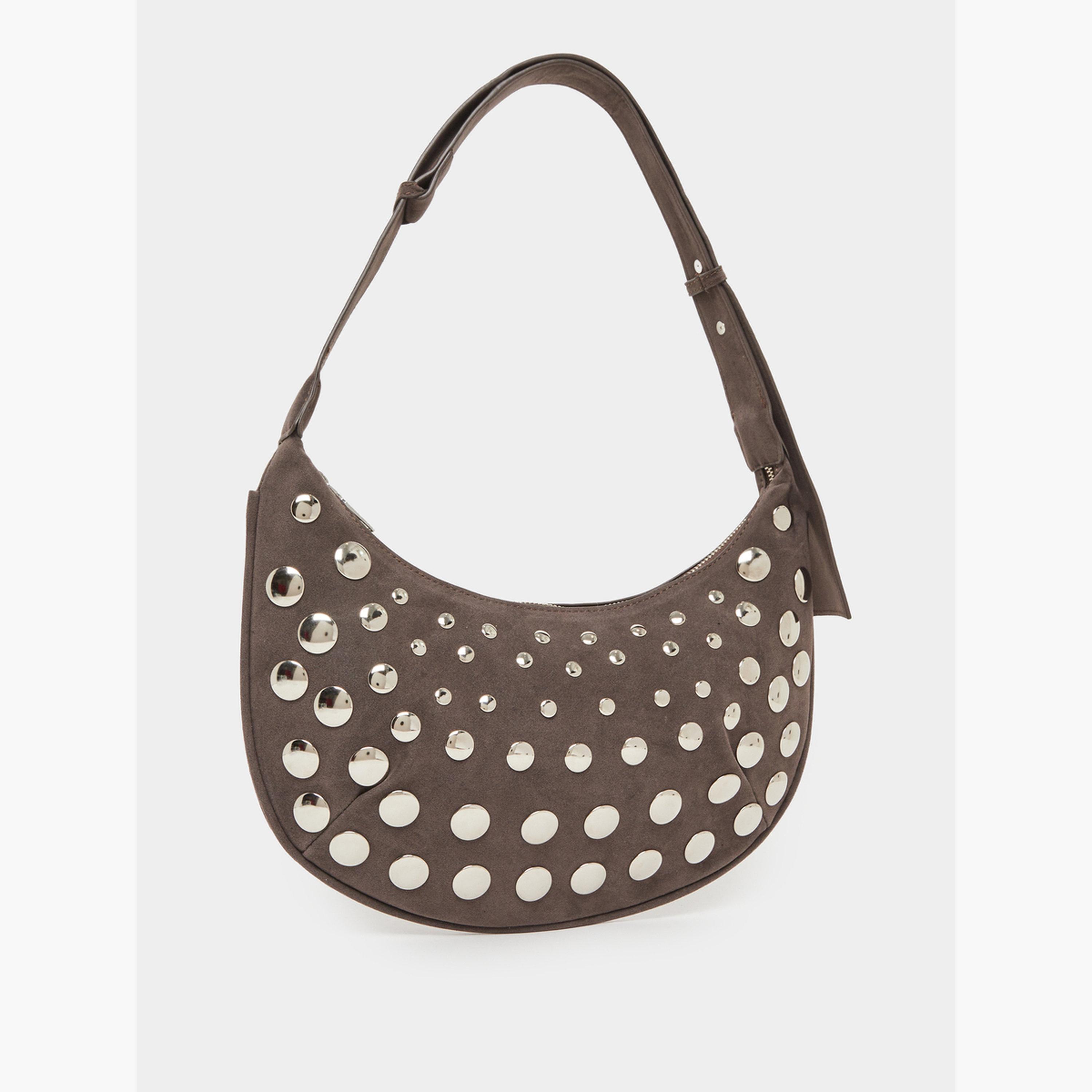 Styli Grey Suede Stud Shoulder Bag-women-bagsandwallets-handbags-image-1