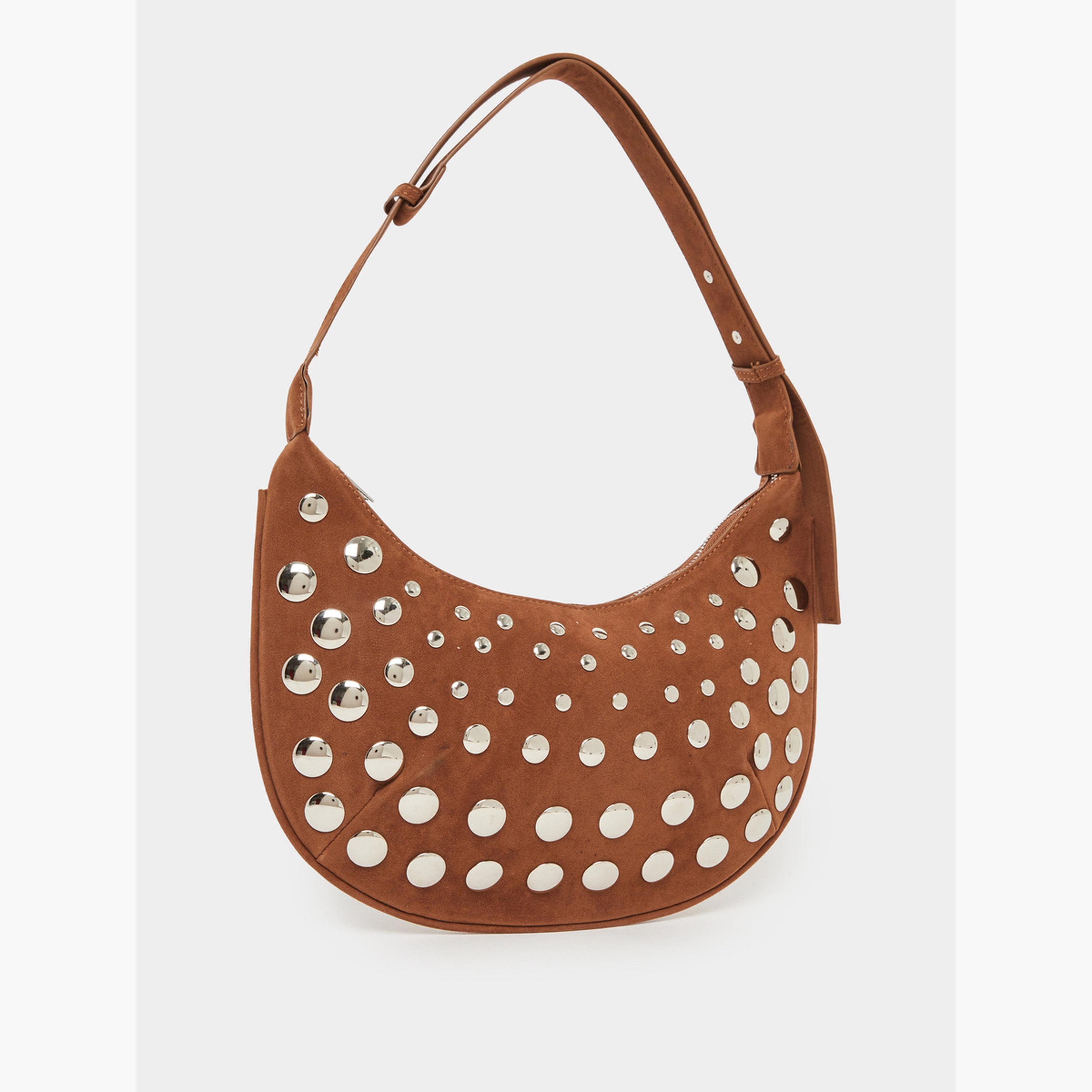 حقيبة كتف شمواه بلون خاكي مرصعة-women-bagsandwallets-handbags-image-1