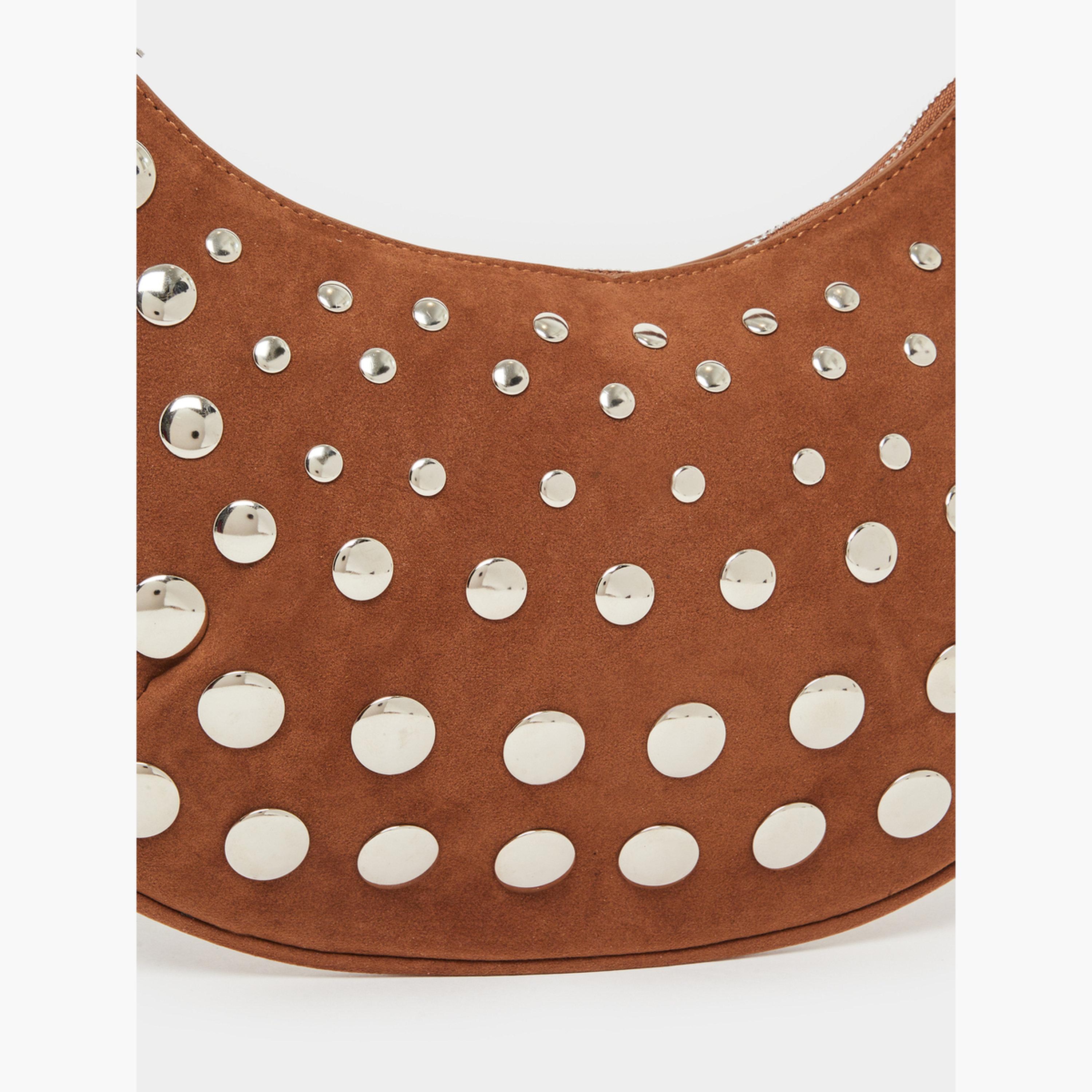 Styli Khaki Suede Stud Shoulder Bag-women-bagsandwallets-handbags-image-3
