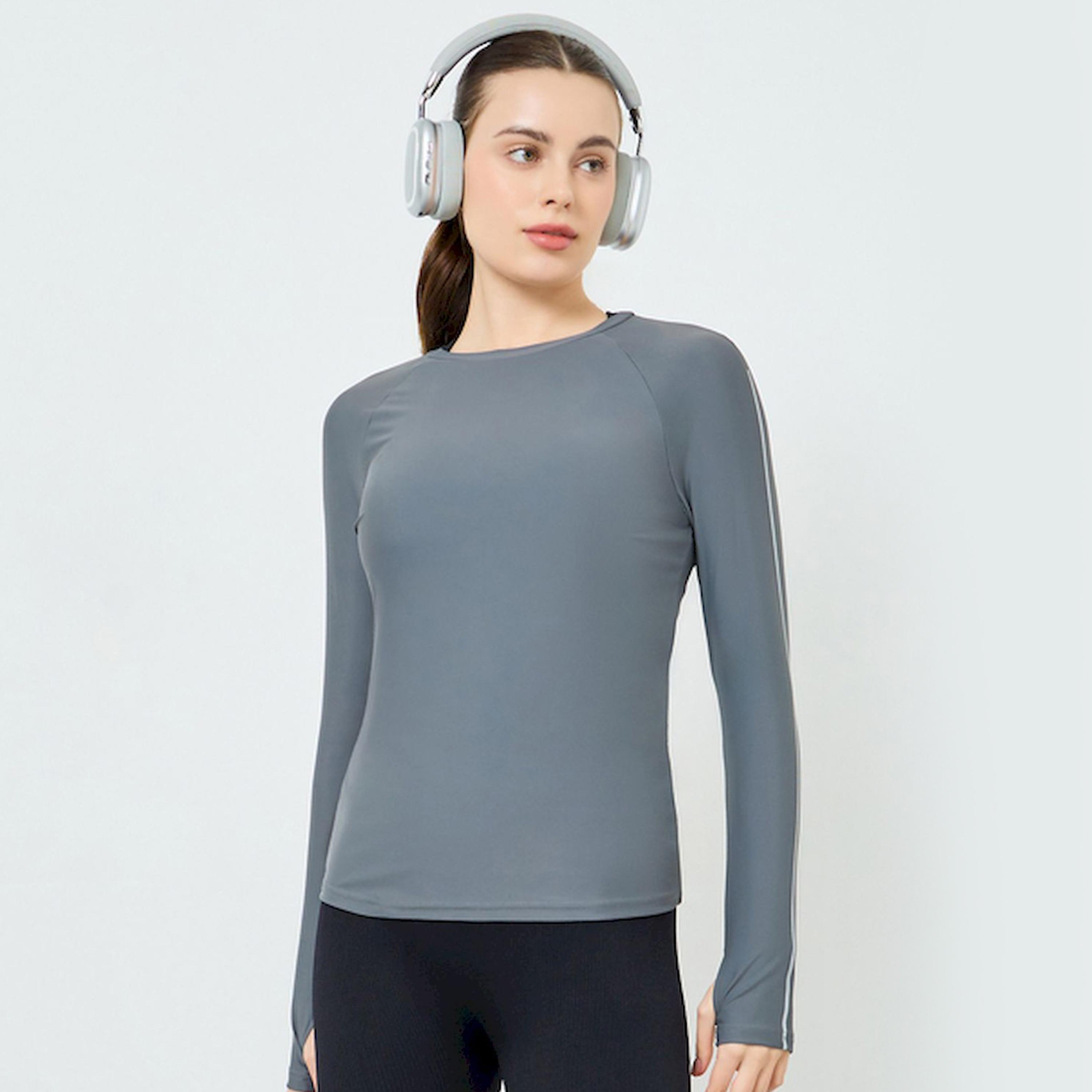 Styli Charcoal Long Sleeve Reflective Stripe Top-women-clothing-tshirts-image-1
