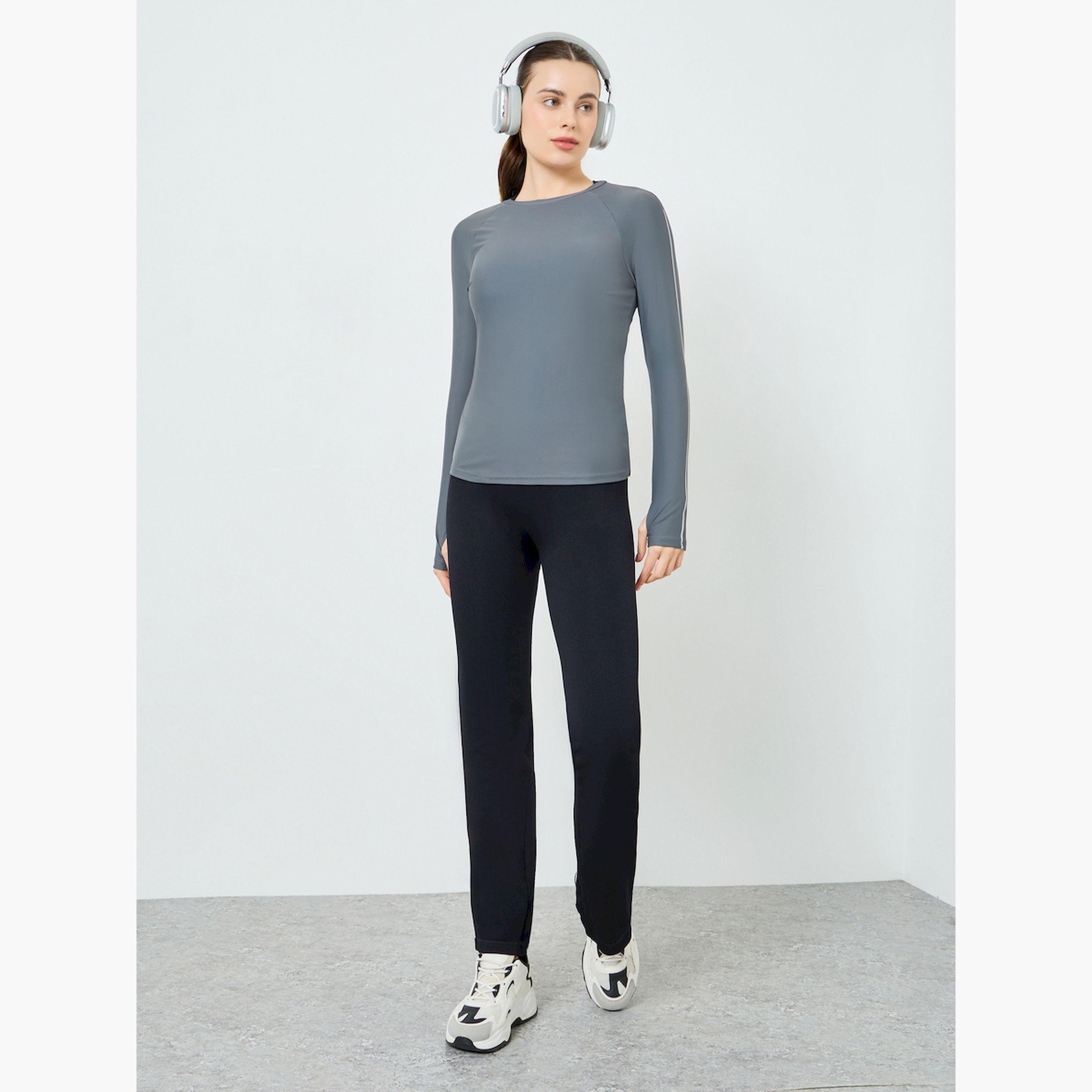 Styli Charcoal Long Sleeve Reflective Stripe Top-women-clothing-tshirts-image-2
