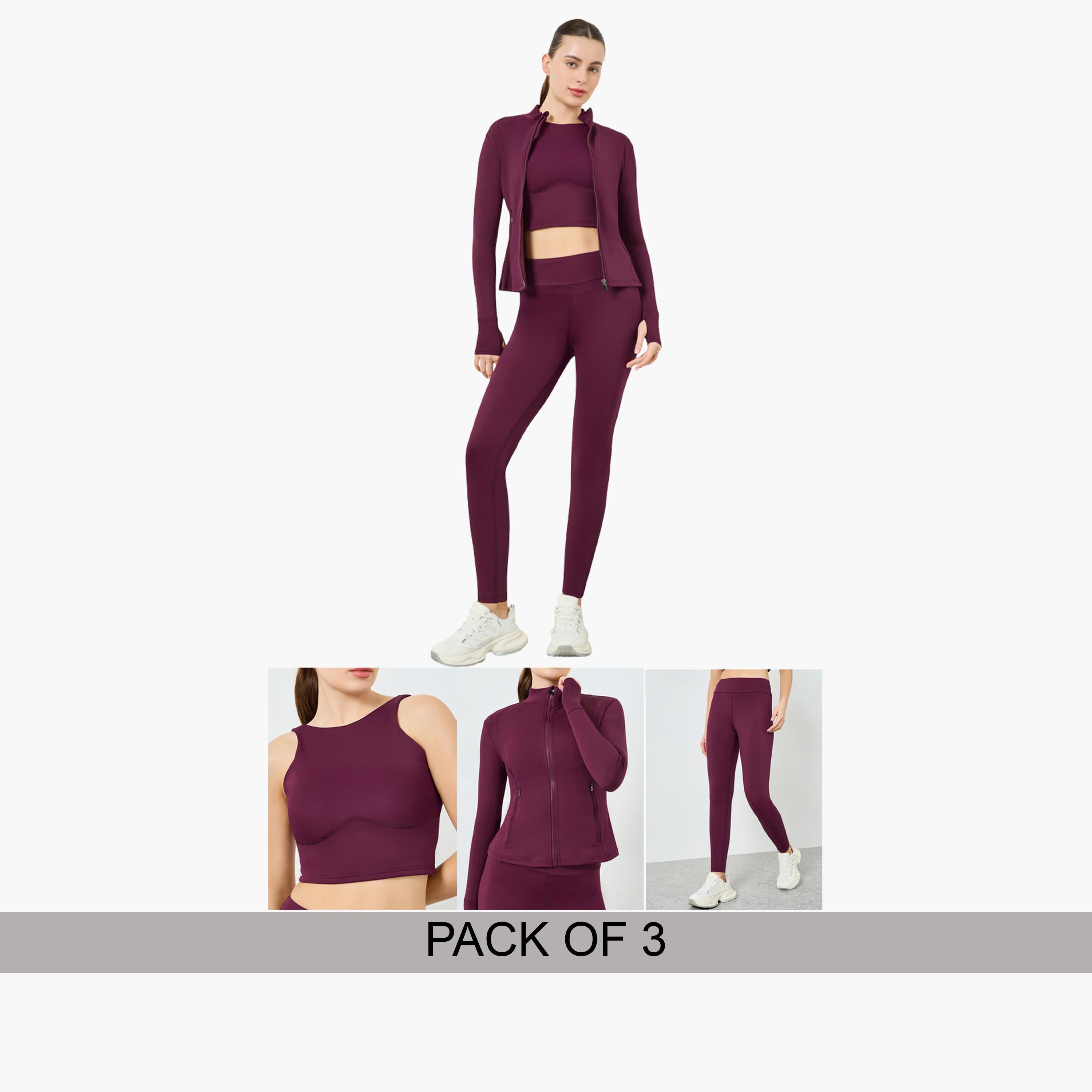 Styli Pack of 3 - Low Back Sports Bra and Zip-Up Jacket with Leggings-women-clothing-sportswearandactivewear-trackpantsandtracksuits-image-1