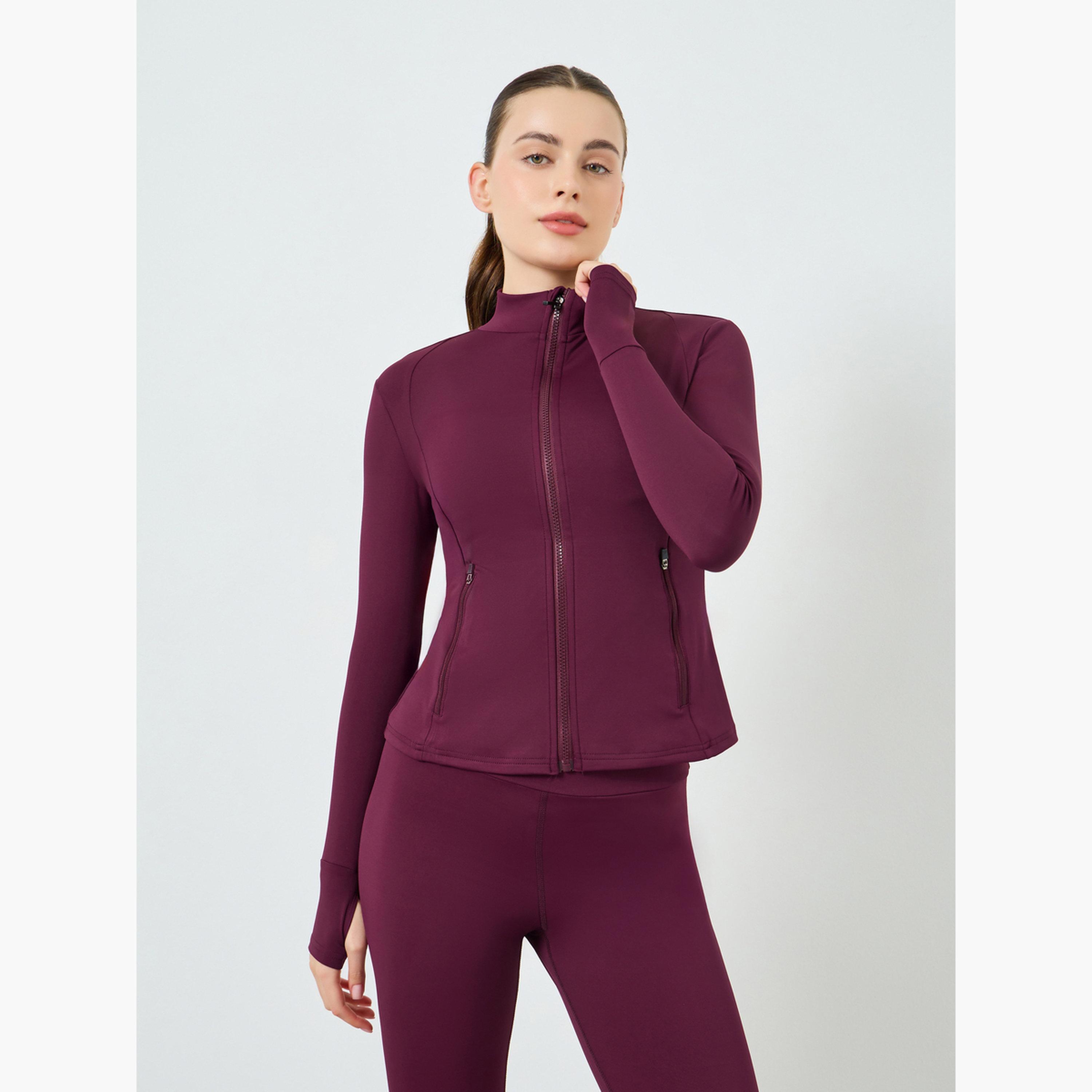 طقم منسق من حمالة صدر رياضية وجاكيت بسحاب مع ليقنز-women-clothing-sportswearandactivewear-trackpantsandtracksuits-image-2