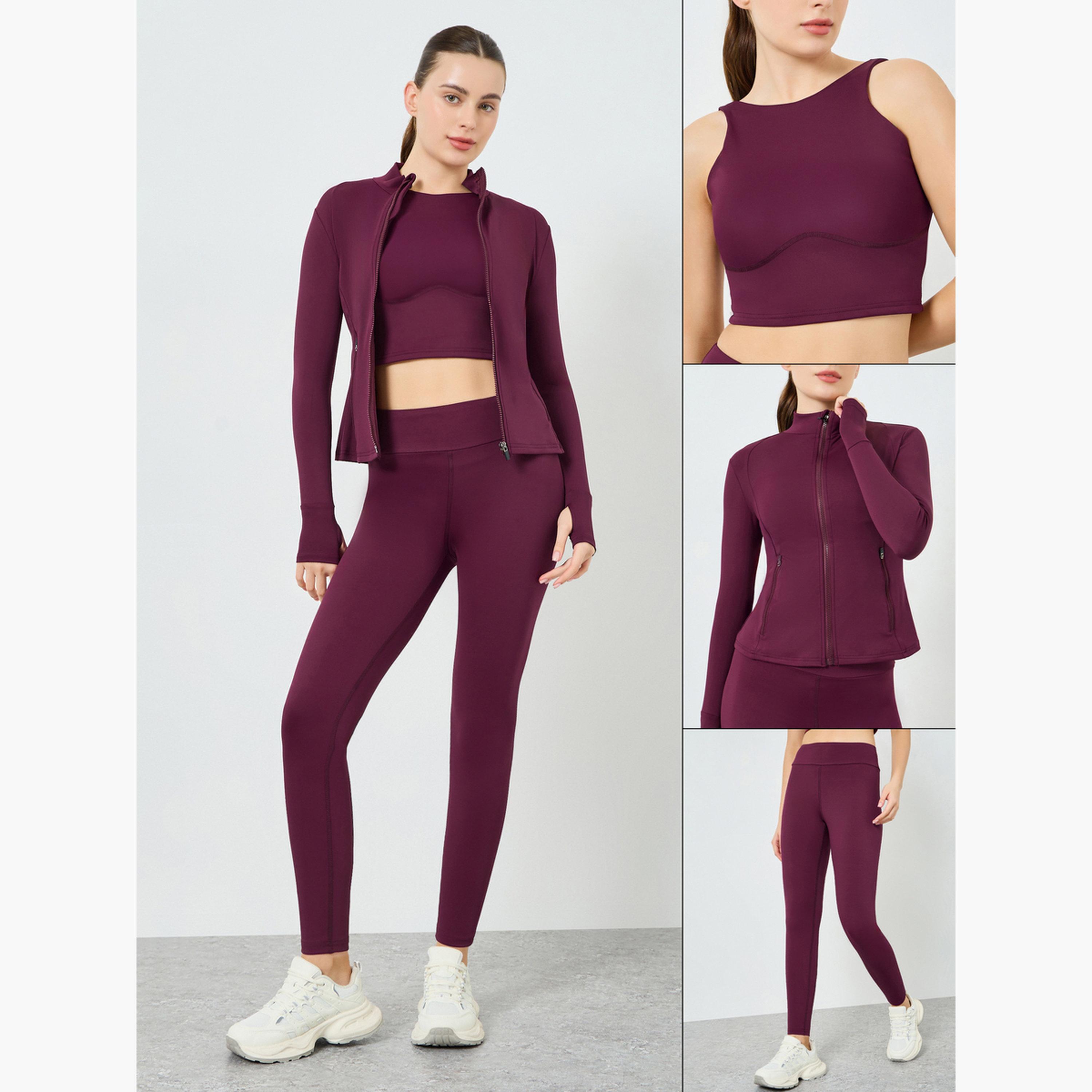 Styli Pack of 3 - Low Back Sports Bra and Zip-Up Jacket with Leggings-women-clothing-sportswearandactivewear-trackpantsandtracksuits-image-3