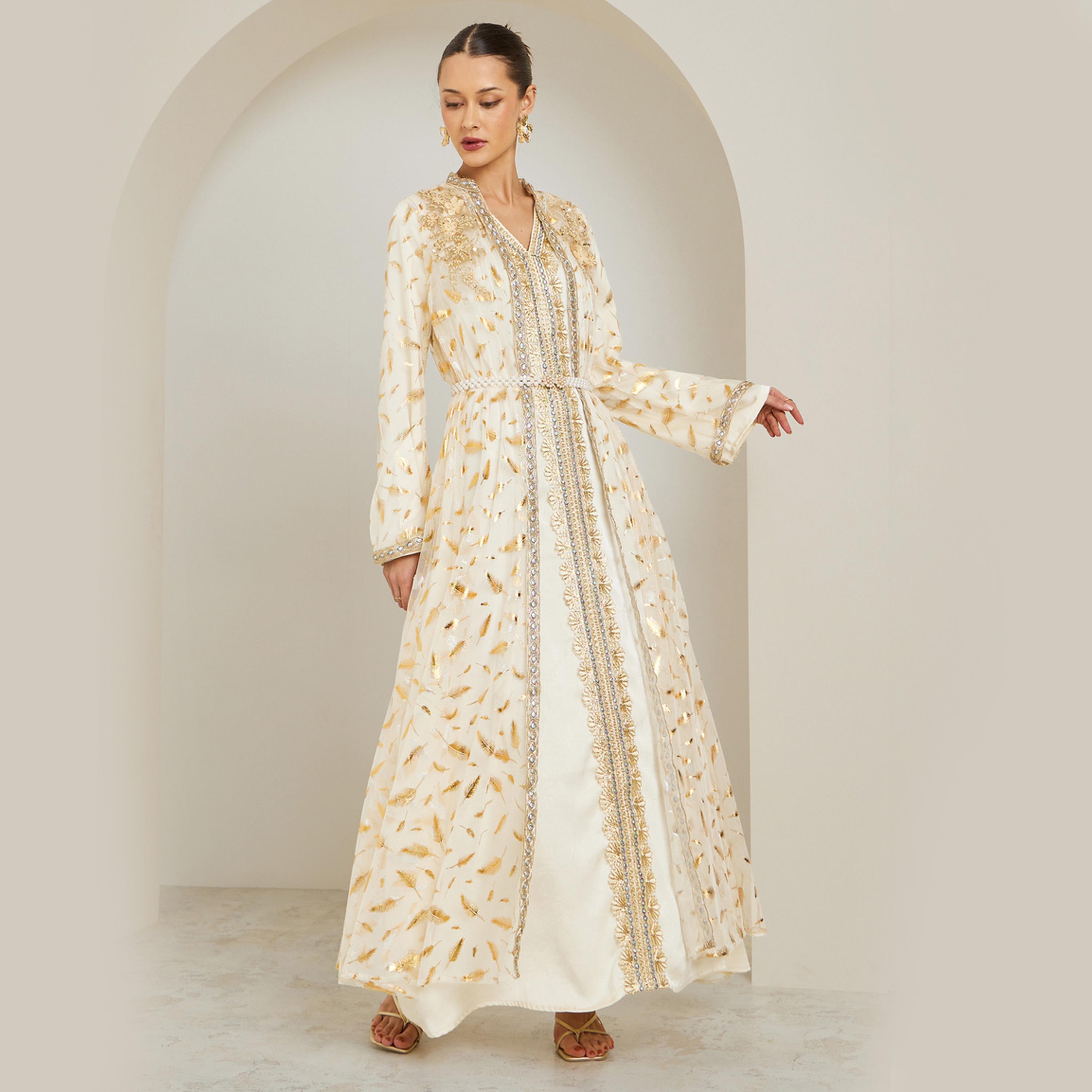 قفطان مطرز مع فستان داخلي ساتان-women-arabicclothing-kaftan-image-1