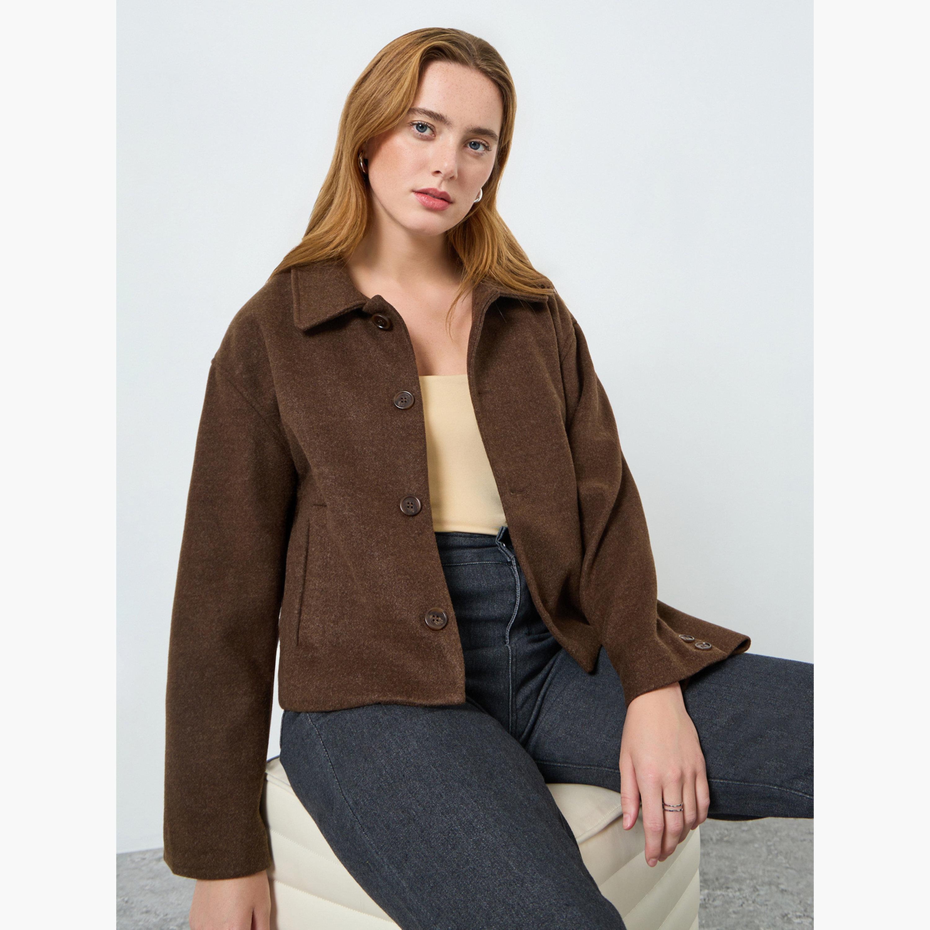 Take Two Women Brown Solid Button Up Coat-women-clothing-coatsandjackets-coats-image-3