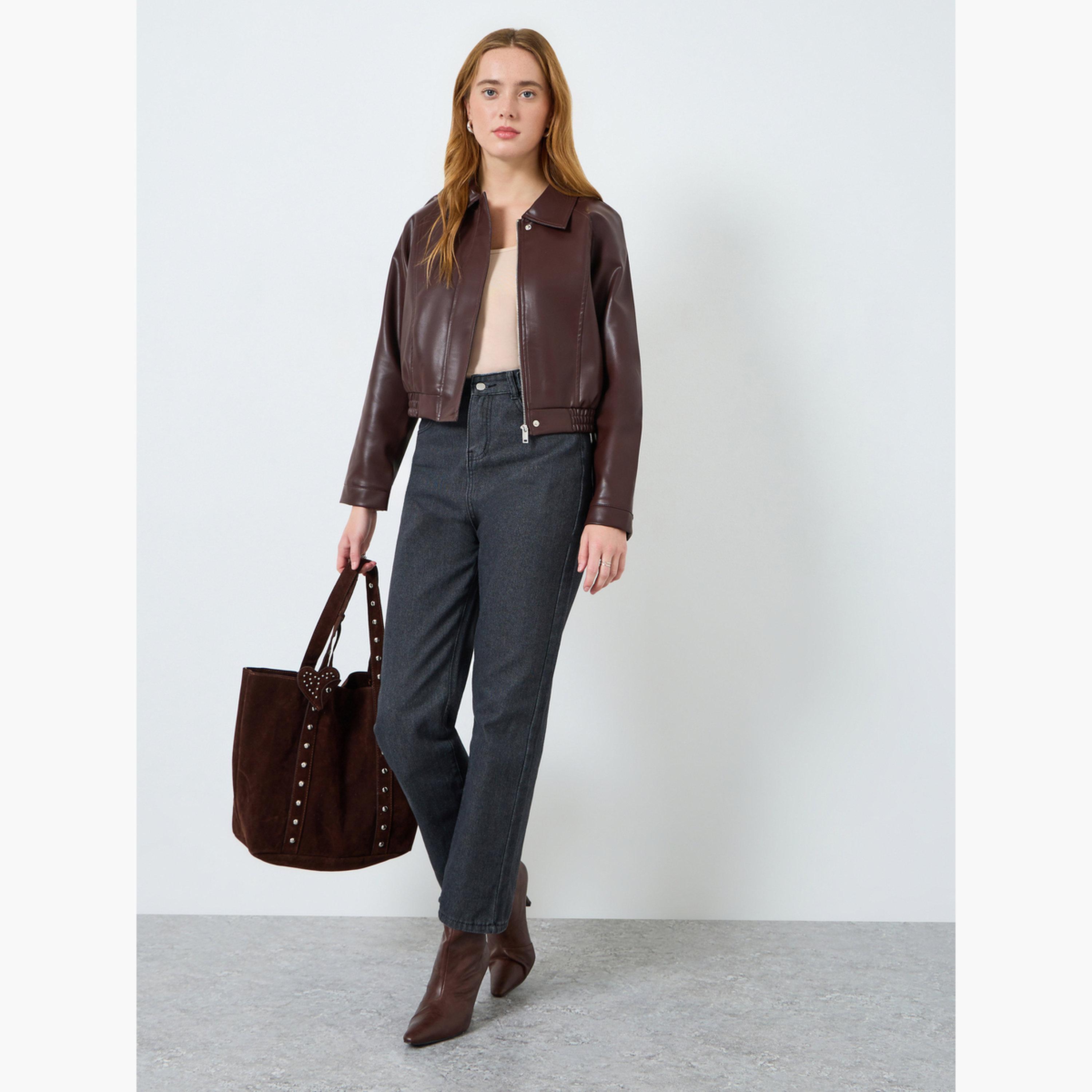 جاكيت قصير من الجلد الصناعي-women-winterwear-coatsandjackets-jackets-image-2