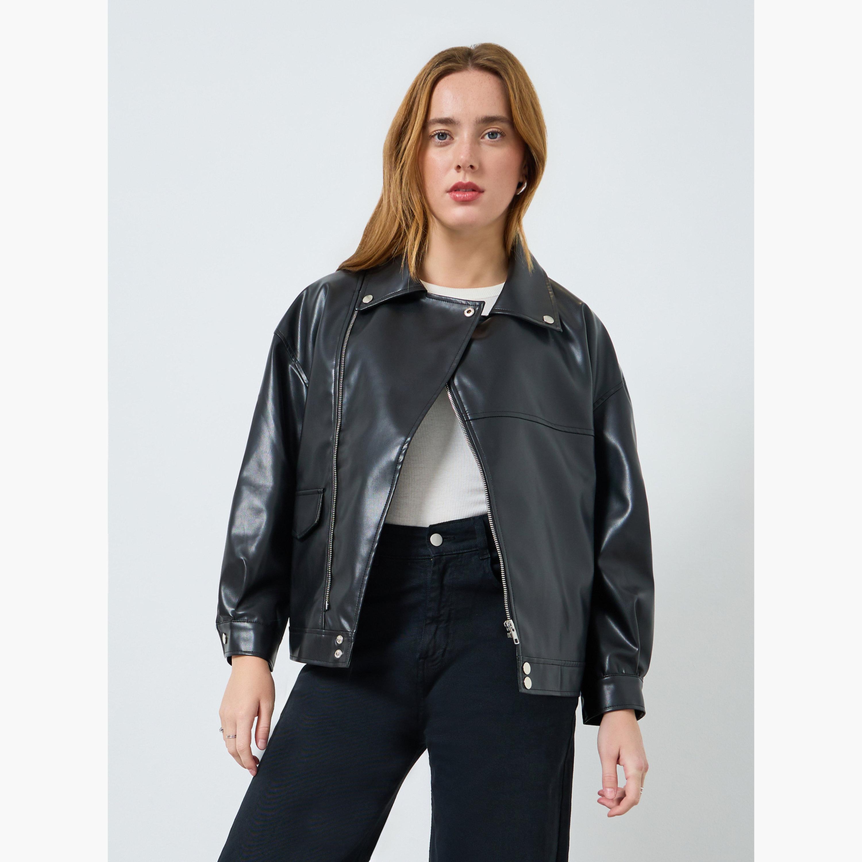 Take Two Women Black Faux Leather Jacket-women-winterwear-coatsandjackets-jackets-image-1
