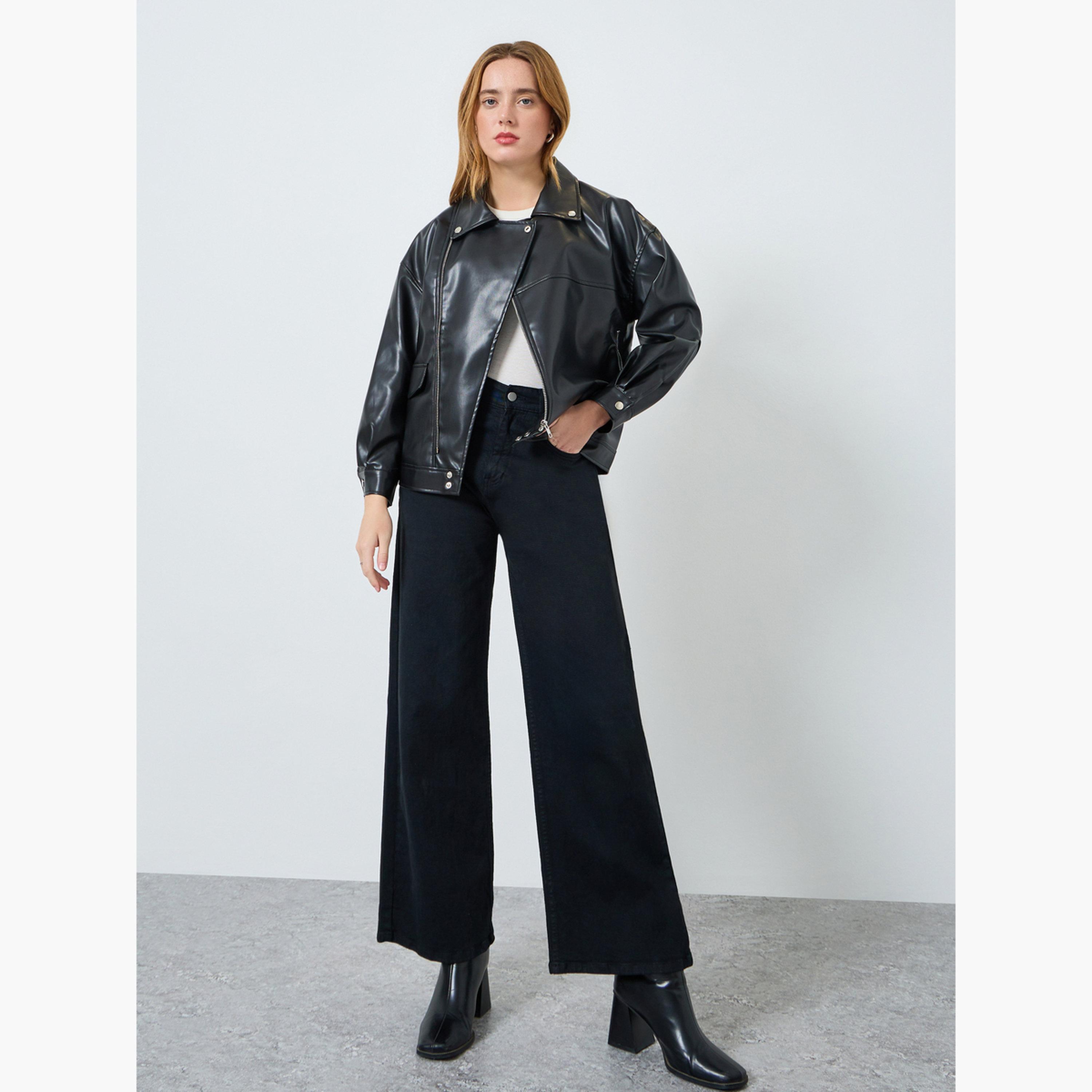 Take Two Women Black Faux Leather Jacket-women-winterwear-coatsandjackets-jackets-image-2