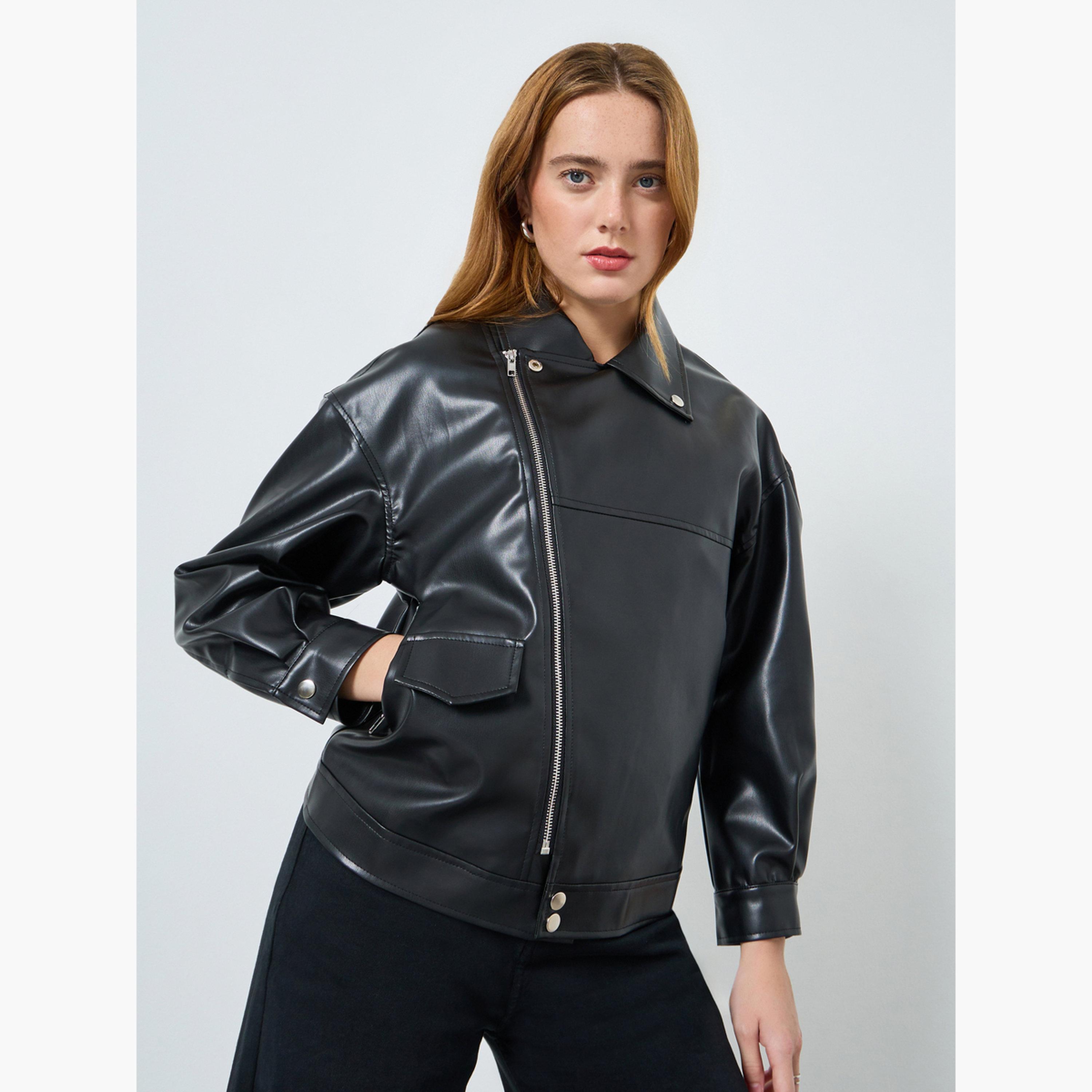 Take Two Women Black Faux Leather Jacket-women-winterwear-coatsandjackets-jackets-image-4