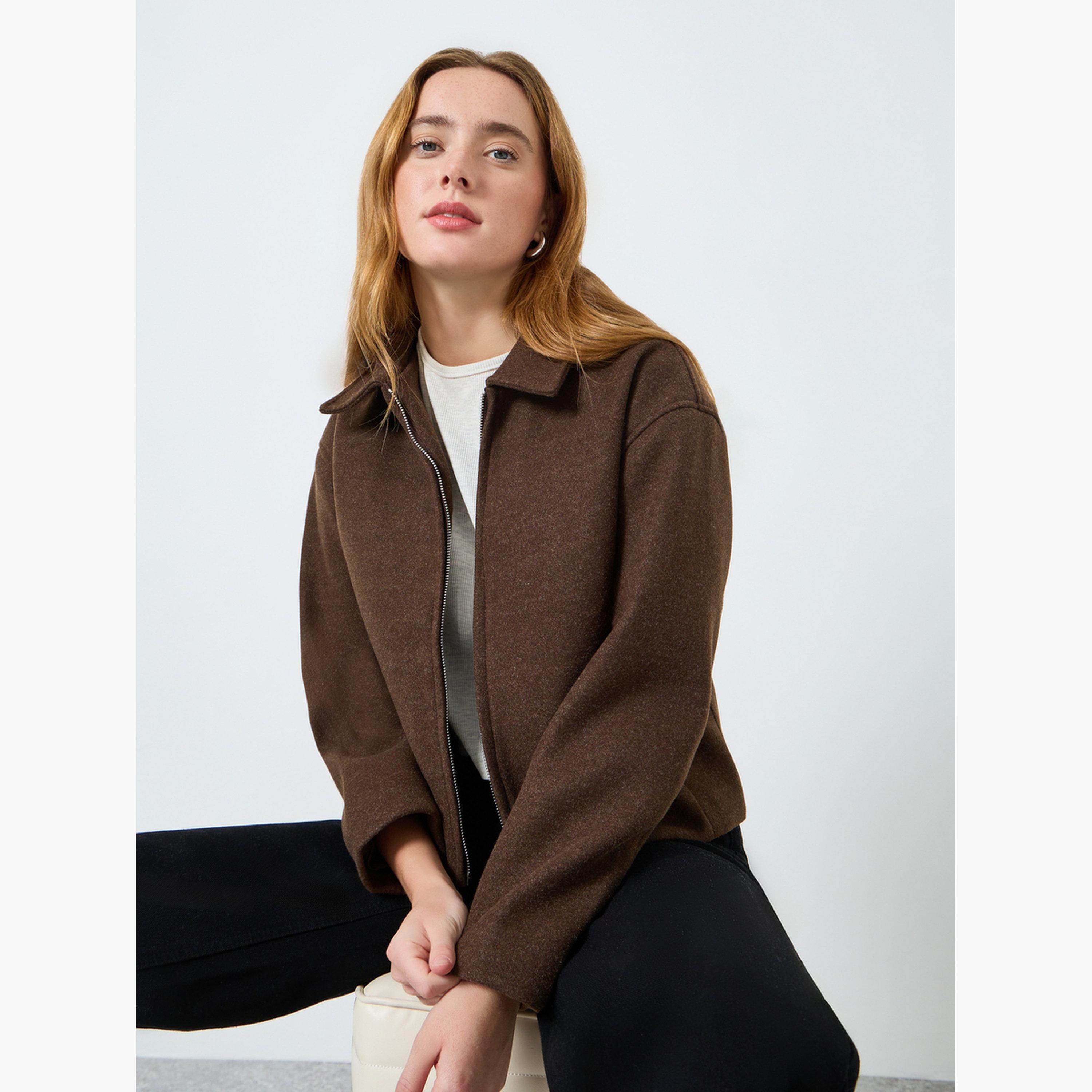 Take Two Women Brown Zip-Up Wool Jacket-women-winterwear-coatsandjackets-jackets-image-3
