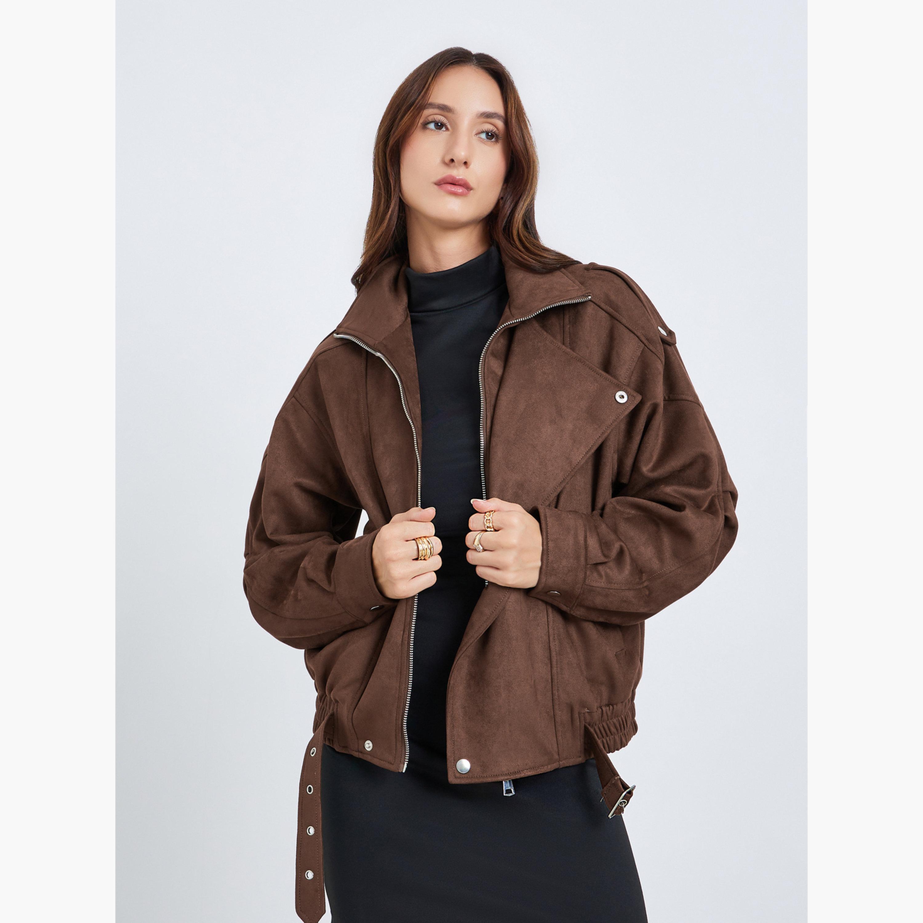 جاكيت واسع بحزام بنمط شمواه-women-winterwear-coatsandjackets-jackets-image-5