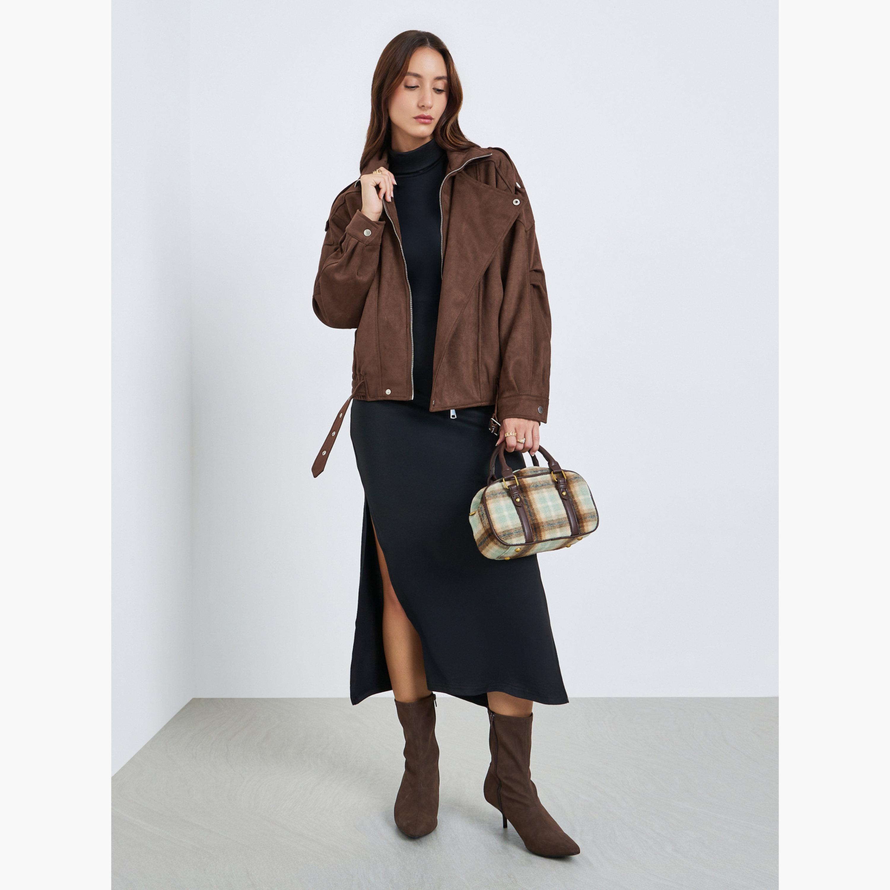 جاكيت واسع بحزام بنمط شمواه-women-winterwear-coatsandjackets-jackets-image-4