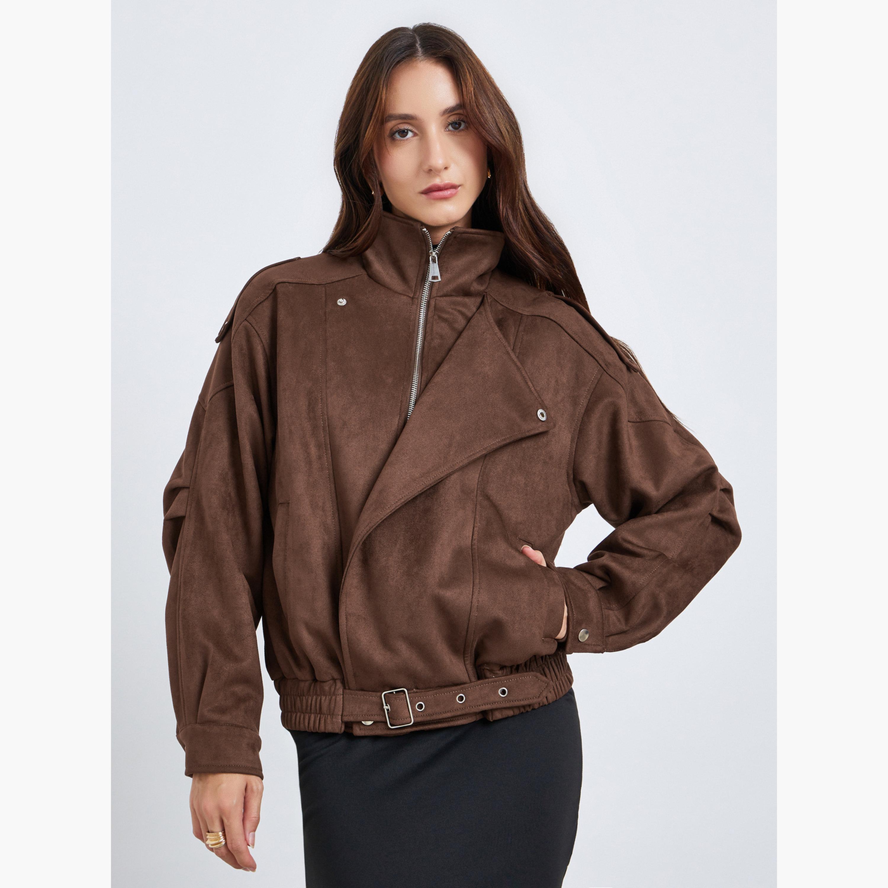 جاكيت واسع بحزام بنمط شمواه-women-winterwear-coatsandjackets-jackets-image-3