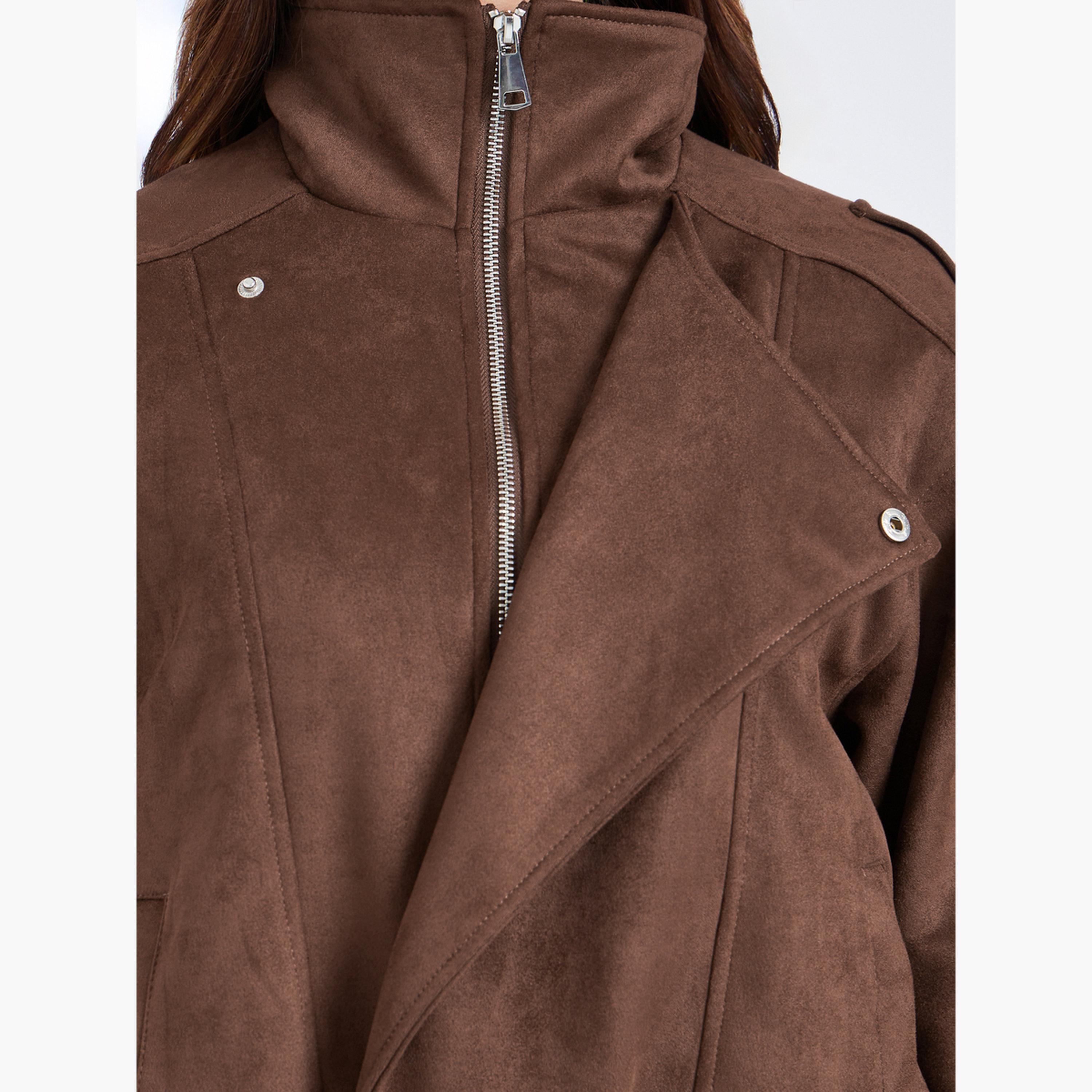 جاكيت واسع بحزام بنمط شمواه-women-winterwear-coatsandjackets-jackets-image-2