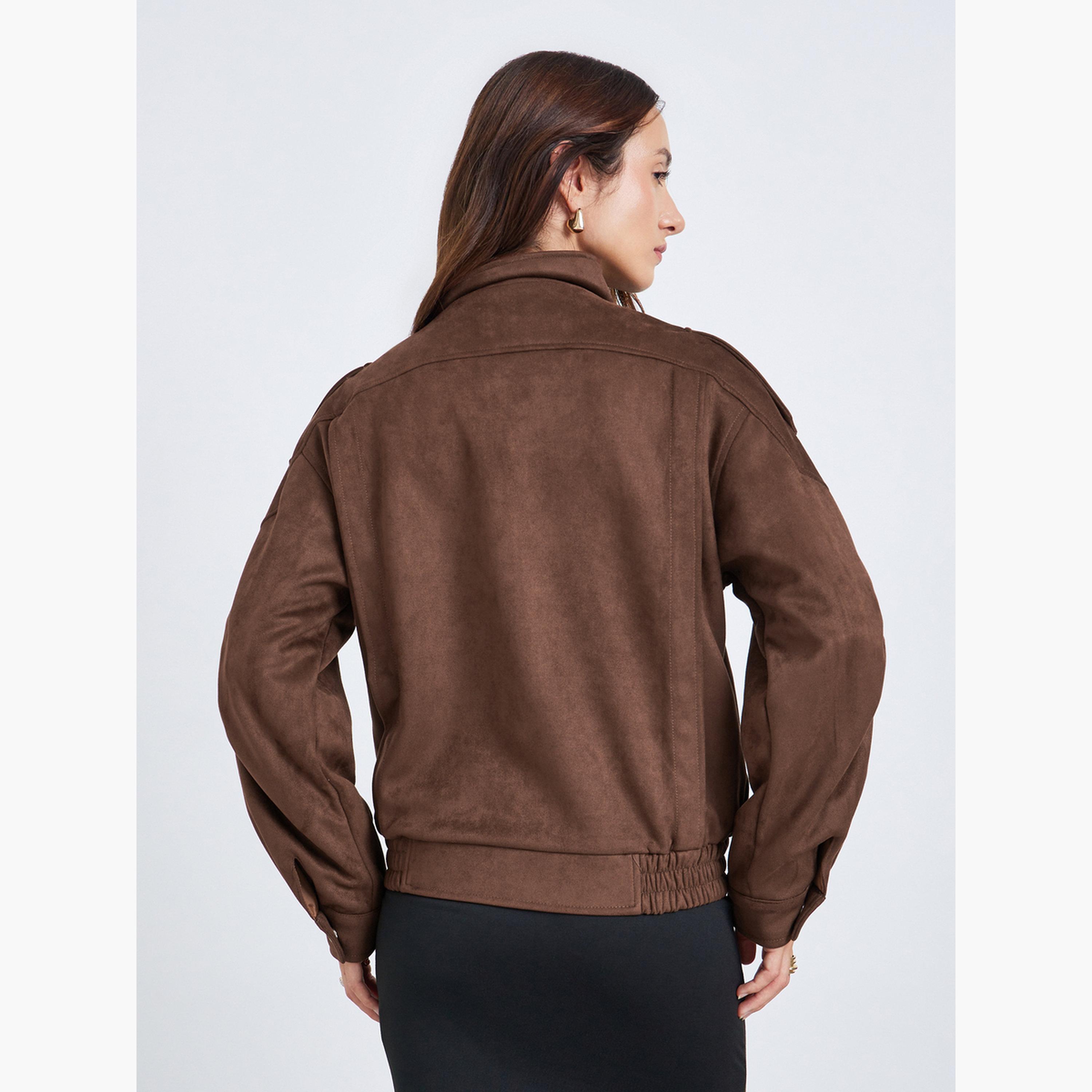 جاكيت واسع بحزام بنمط شمواه-women-winterwear-coatsandjackets-jackets-image-1