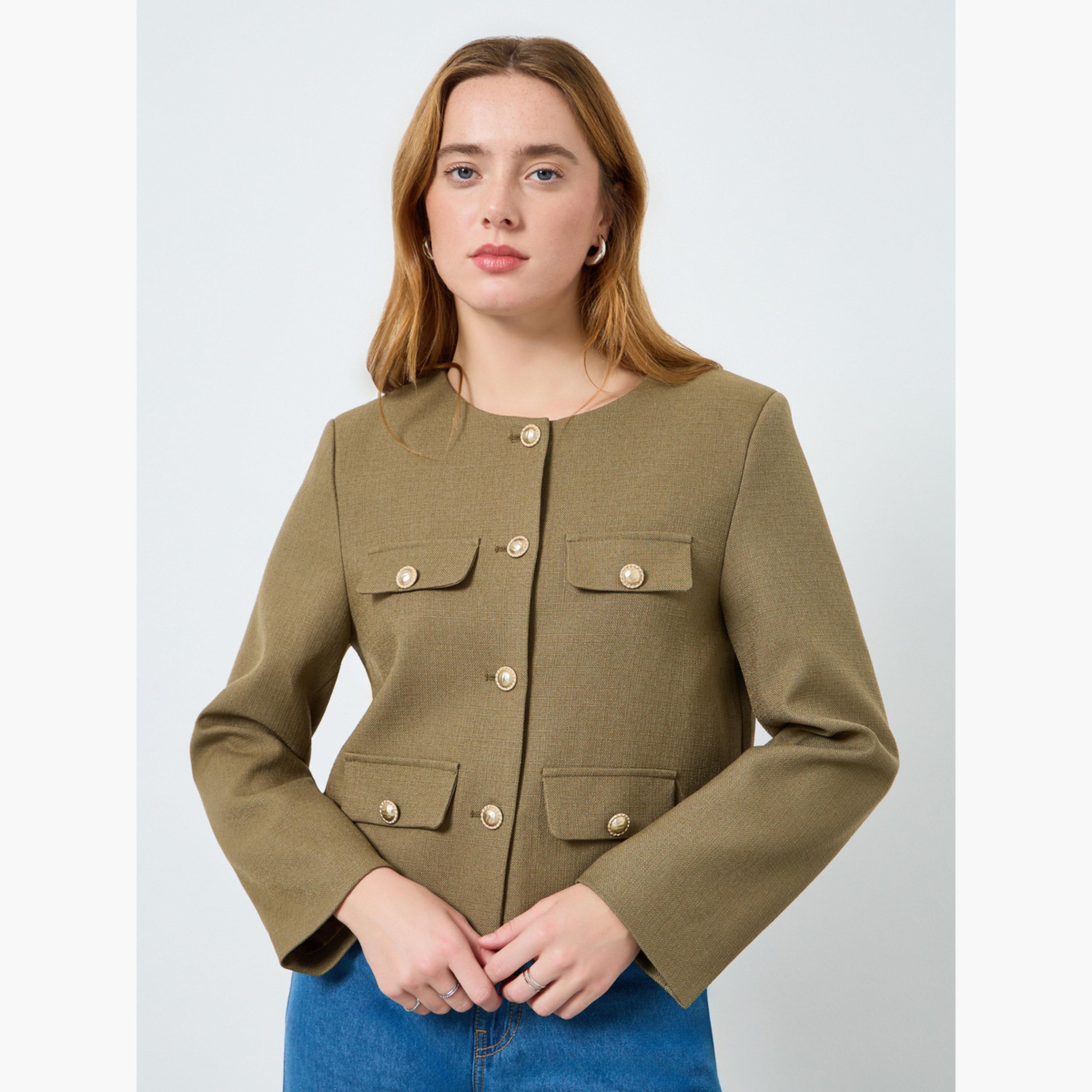 Take Two Women Solid Button Up Round Neck Coat-women-winterwear-coatsandjackets-jackets-image-1