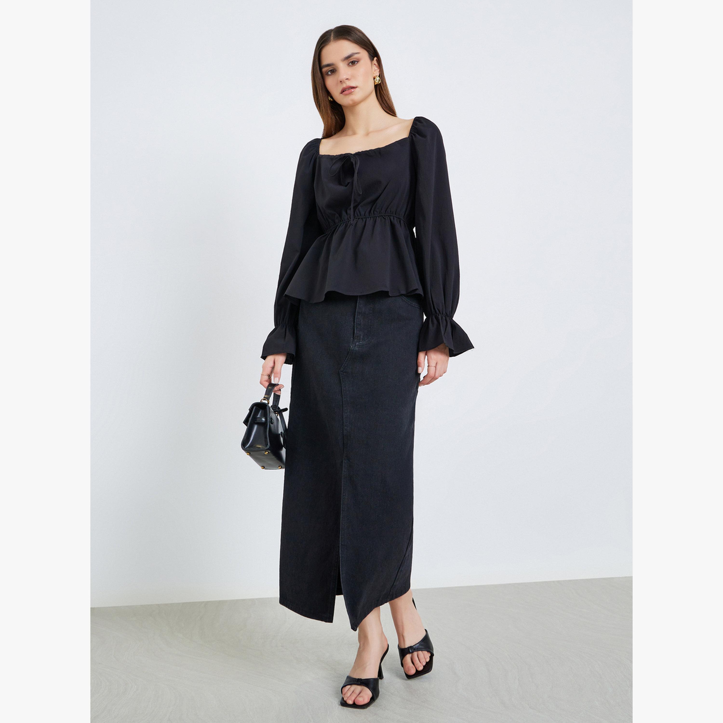 بلوزة بياقة مربعة وأكمام طويلة-women-clothing-shirtsandblouses-blouses-image-2