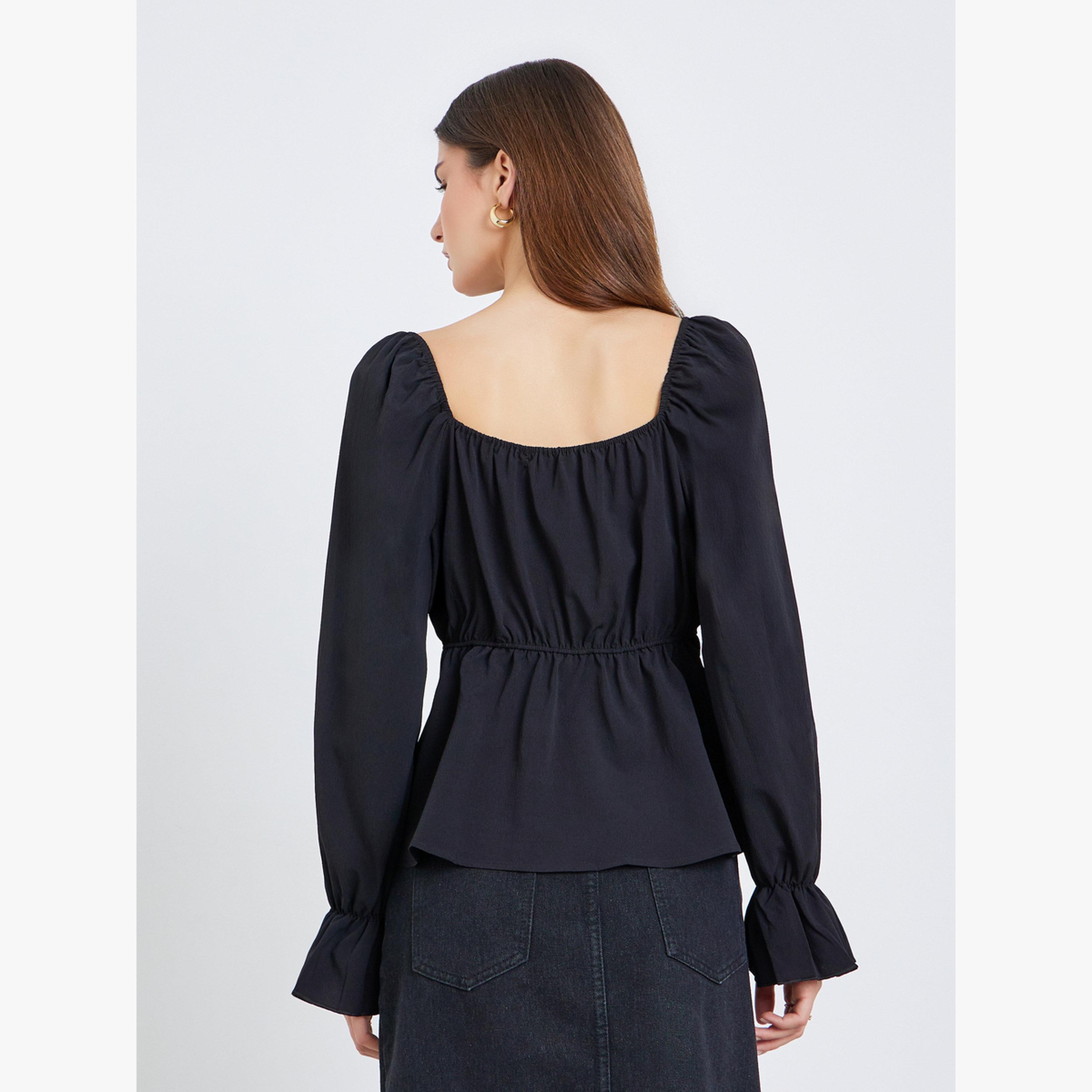 بلوزة بياقة مربعة وأكمام طويلة-women-clothing-shirtsandblouses-blouses-image-4