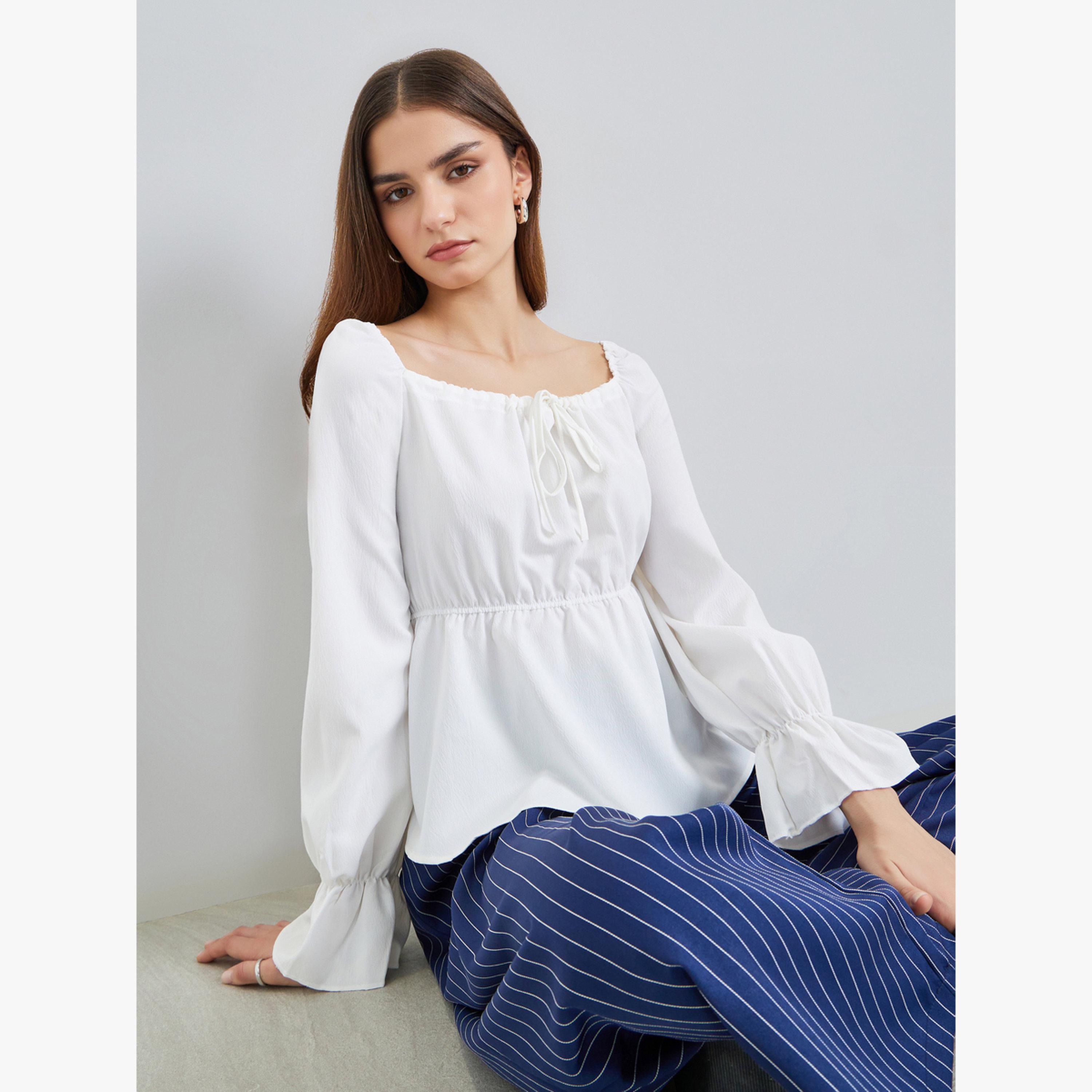 بلوزة بياقة مربعة وأكمام طويلة-women-clothing-shirtsandblouses-blouses-image-2