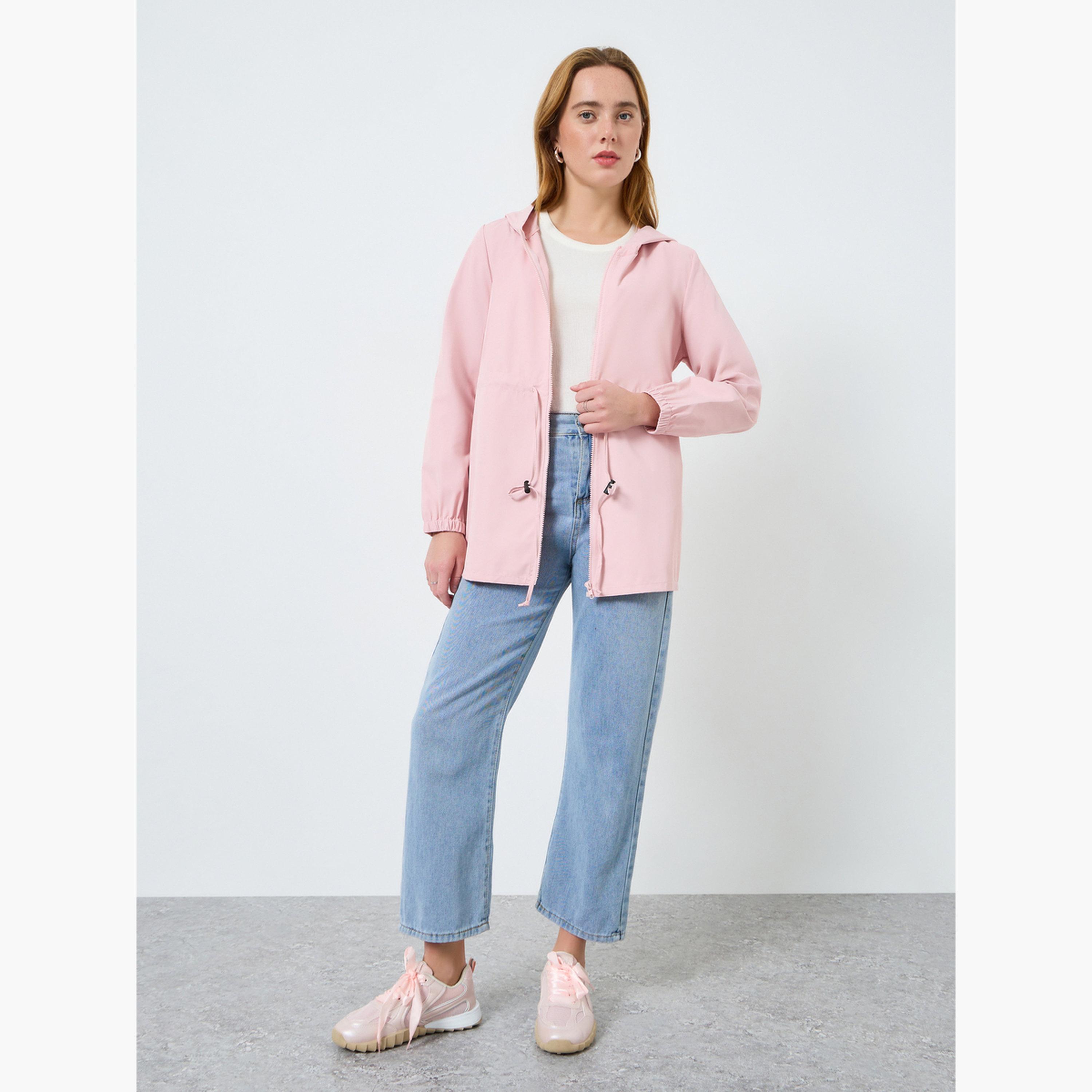 Take Two Women Solid Zip Up Drawstring Waist Hooded Jacket-women-winterwear-coatsandjackets-jackets-image-2