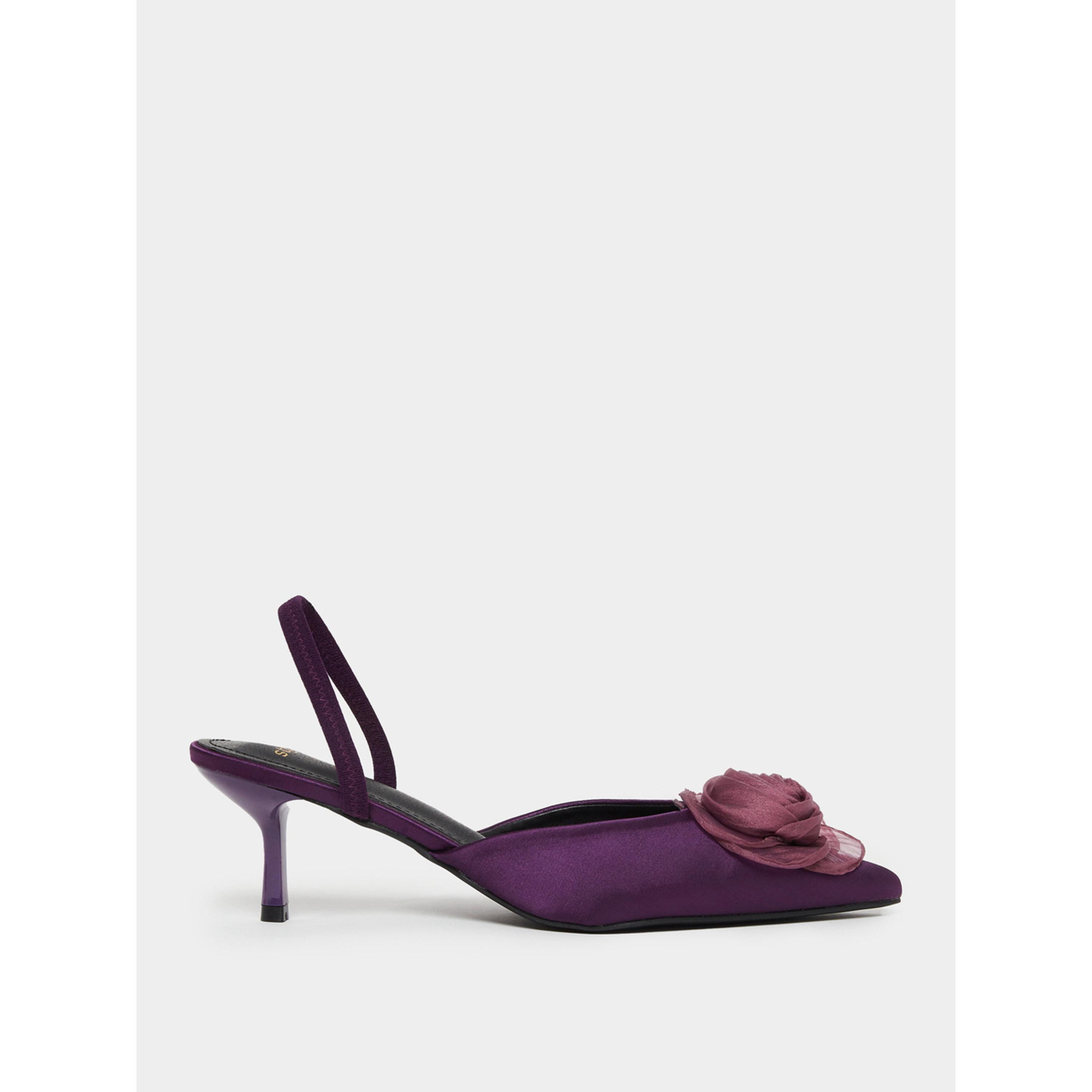 Styli Purple Satin Slingback Shoes with Floral Detail-women-shoes-heels-image-2