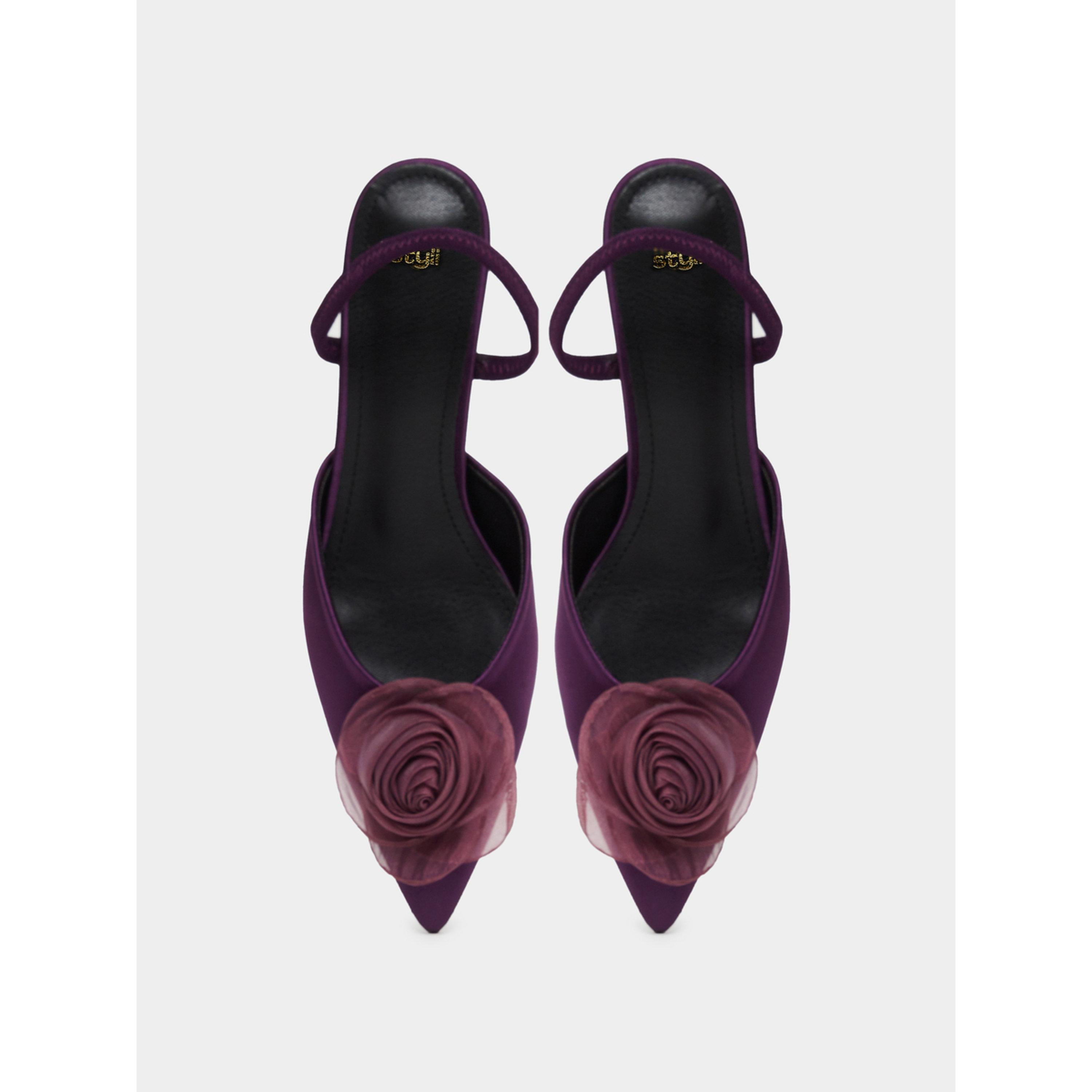 Styli Purple Satin Slingback Shoes with Floral Detail-women-shoes-heels-image-3