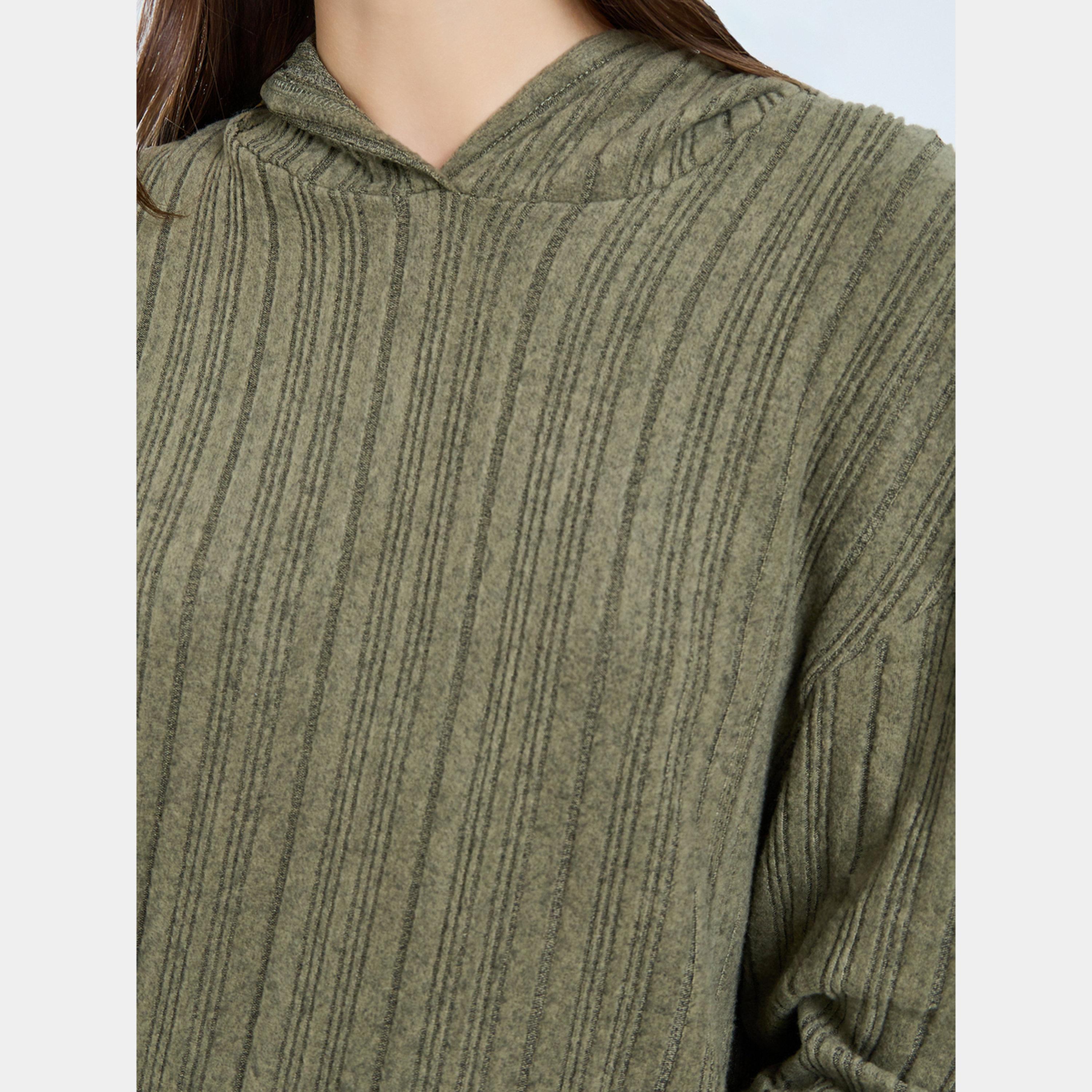 تيك تو - هودي مع ليقنز/ فيزون مضلع باللون الزيتوني-women-clothing-coordsets-image-4
