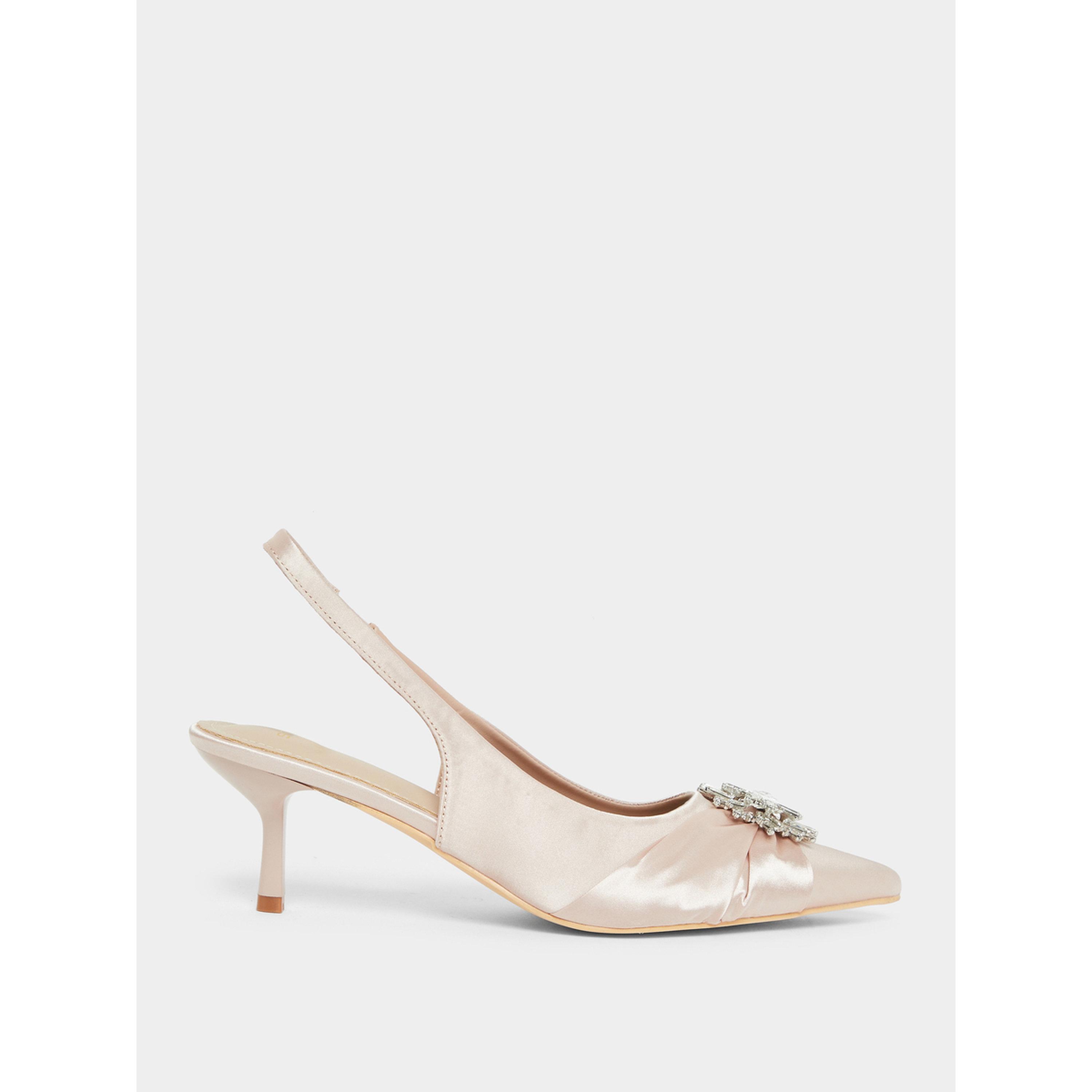 Styli Pink Embellished Slingback Low Heel Shoes-women-shoes-heels-image-2