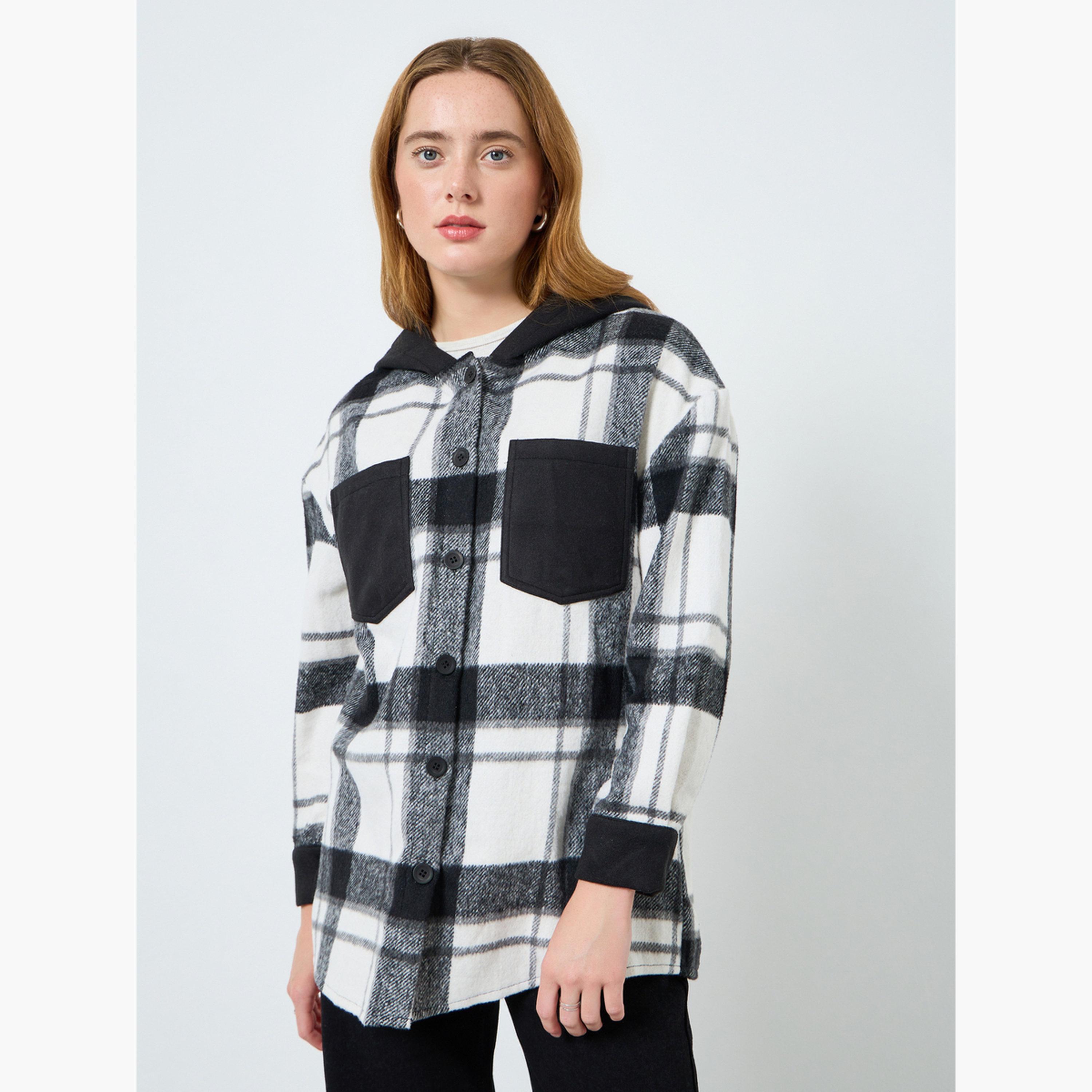 Take Two Women Checked Button Front Pocket Detail Jacket-women-winterwear-coatsandjackets-jackets-image-1