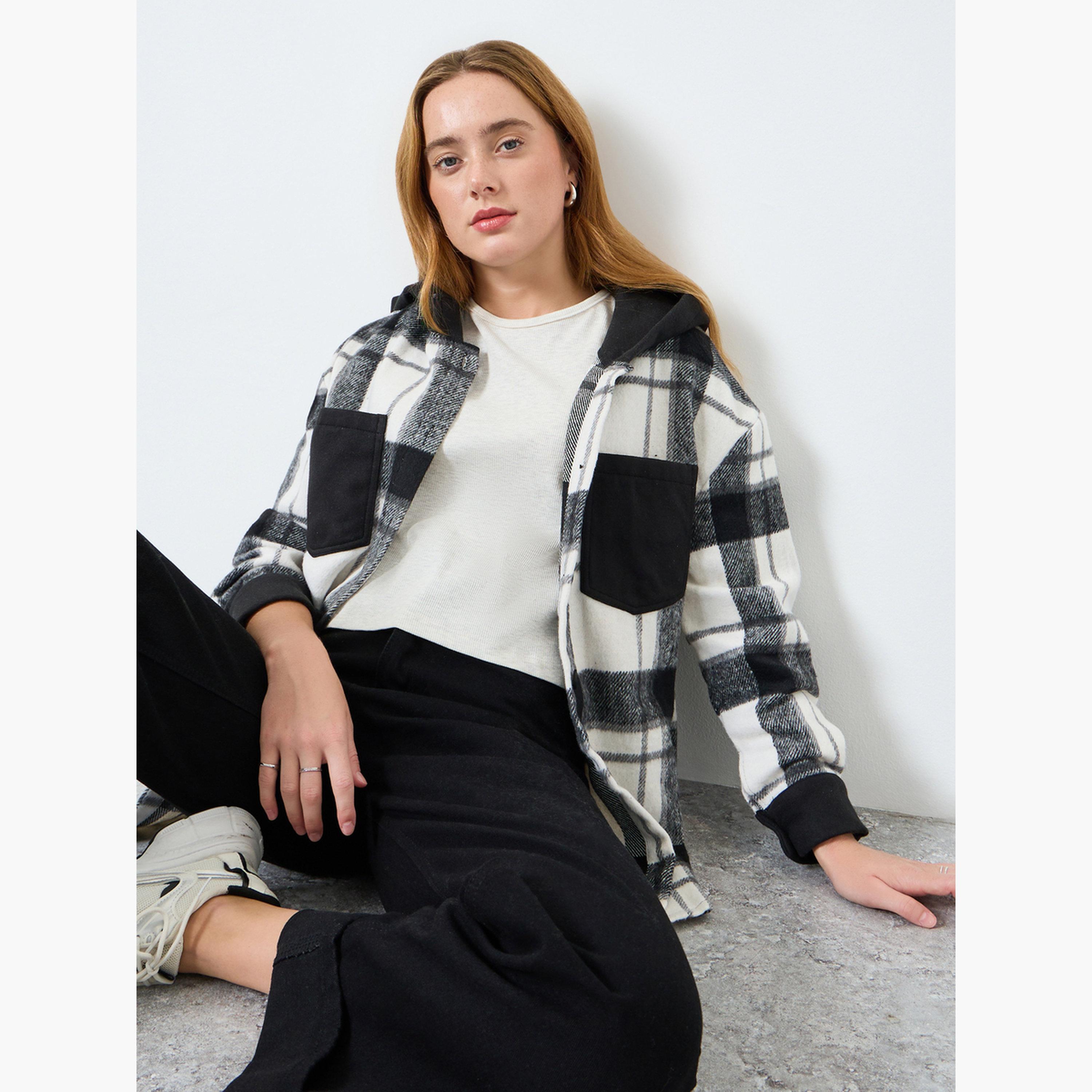 Take Two Women Checked Button Front Pocket Detail Jacket-women-winterwear-coatsandjackets-jackets-image-3