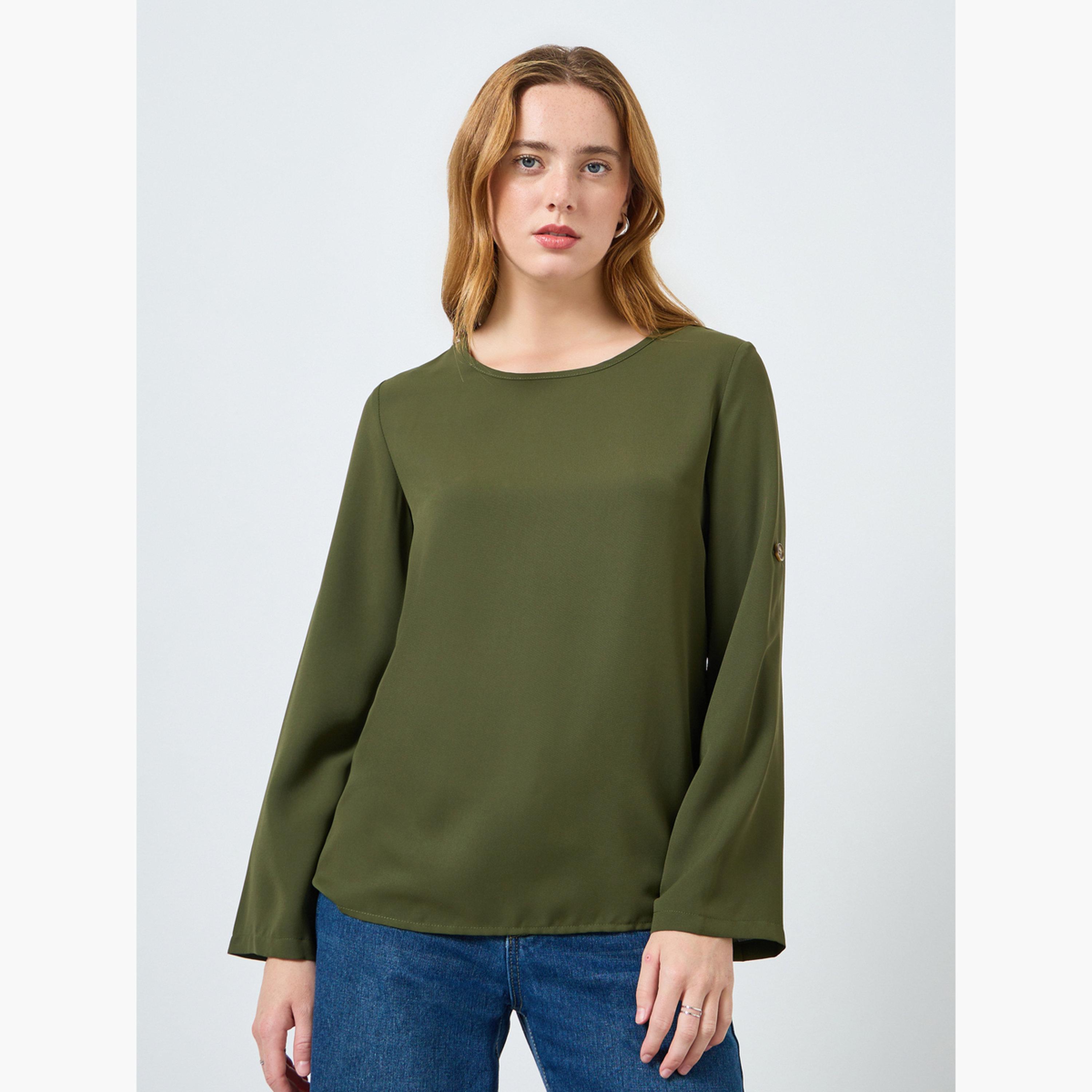 بلوزة سادة بأكمام قابلة للطي-women-clothing-shirtsandblouses-blouses-image-1