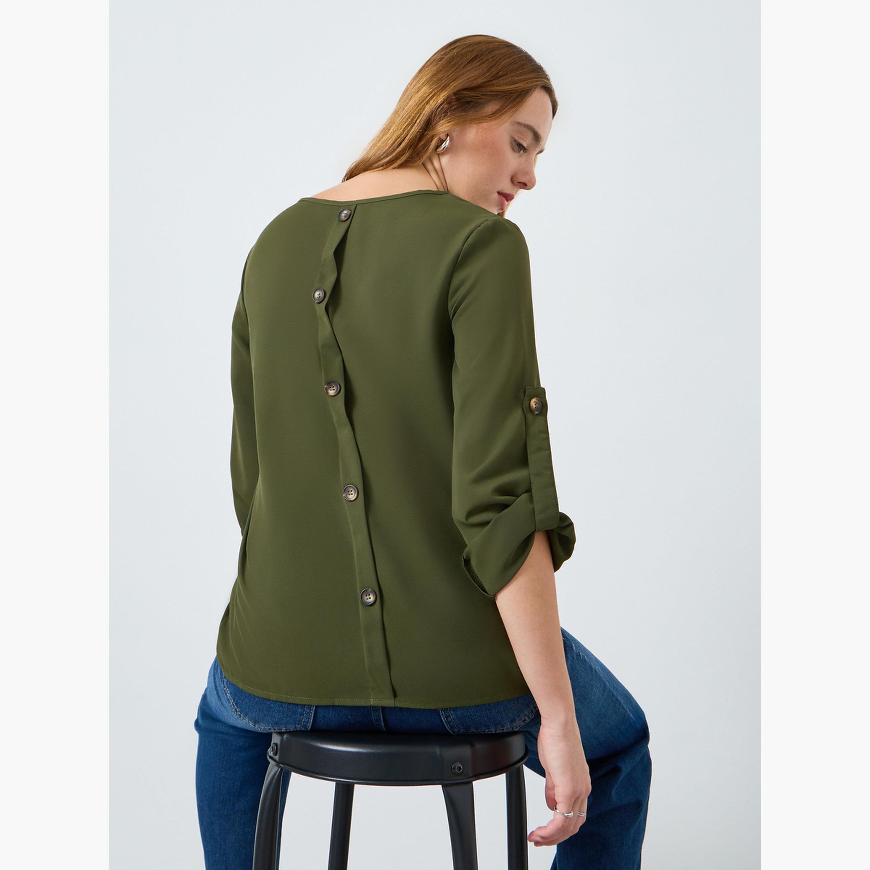 Take Two Women Solid Roll-Up Sleeves Top-women-clothing-shirtsandblouses-blouses-image-2