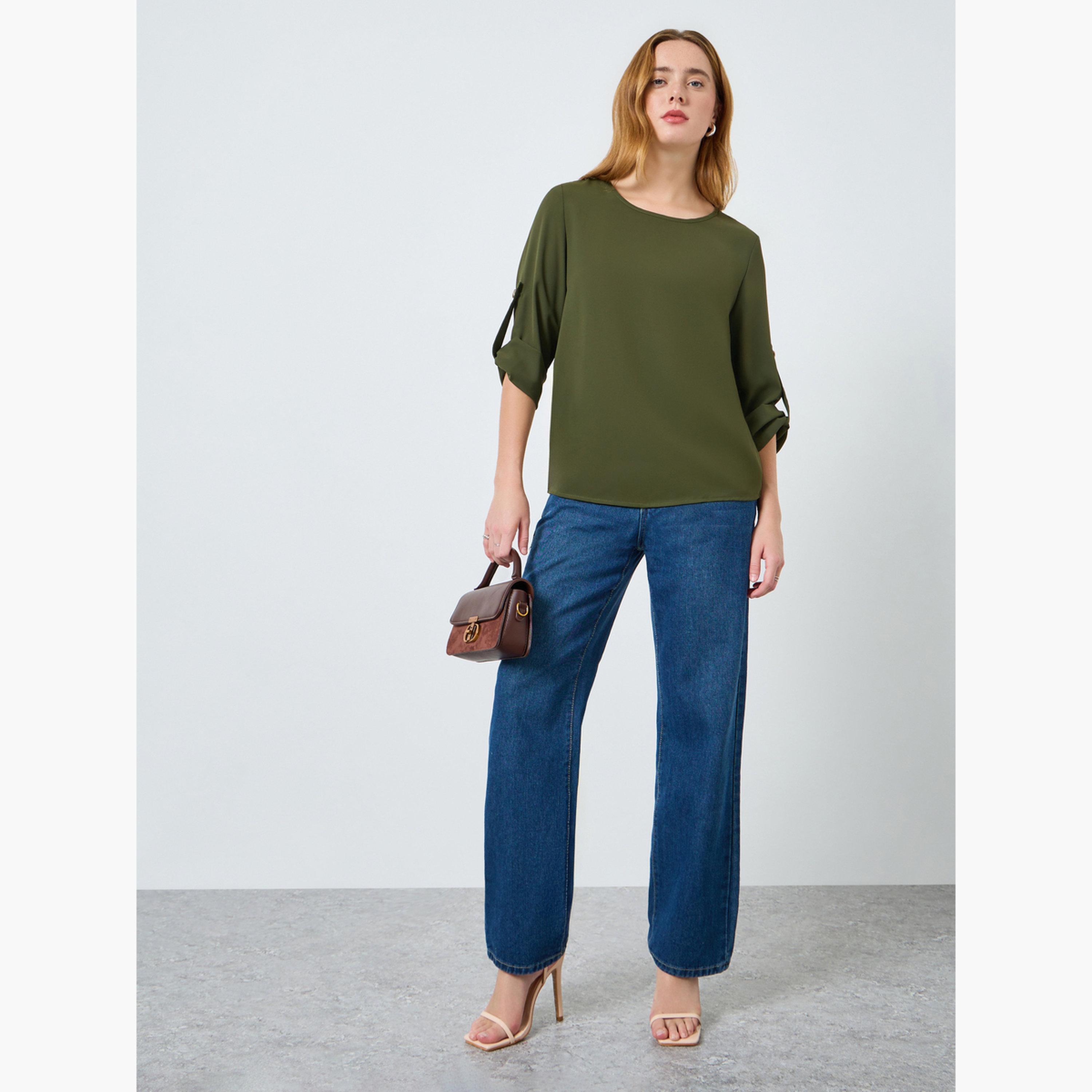 بلوزة سادة بأكمام قابلة للطي-women-clothing-shirtsandblouses-blouses-image-3