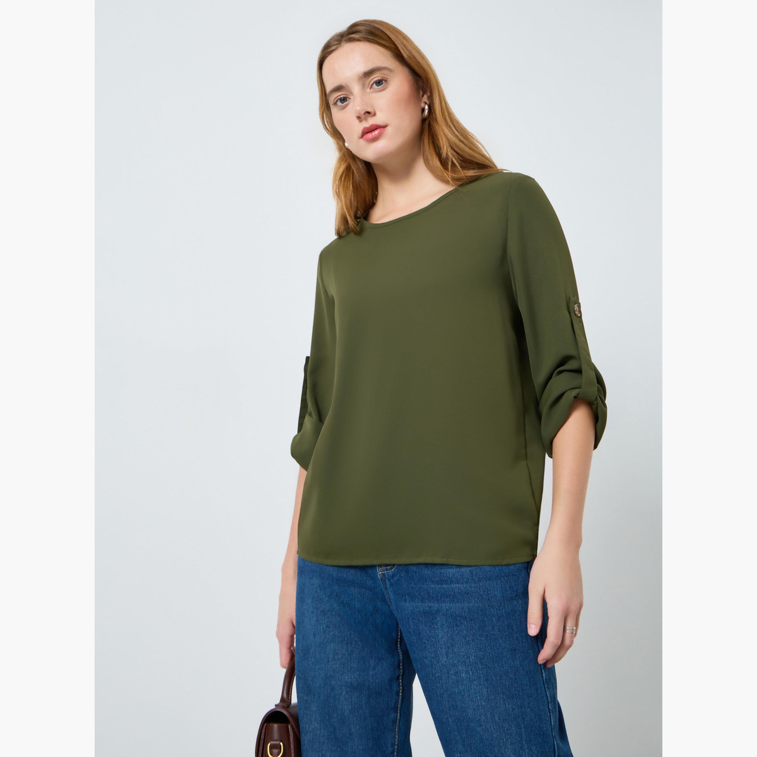 بلوزة سادة بأكمام قابلة للطي-women-clothing-shirtsandblouses-blouses-image-4