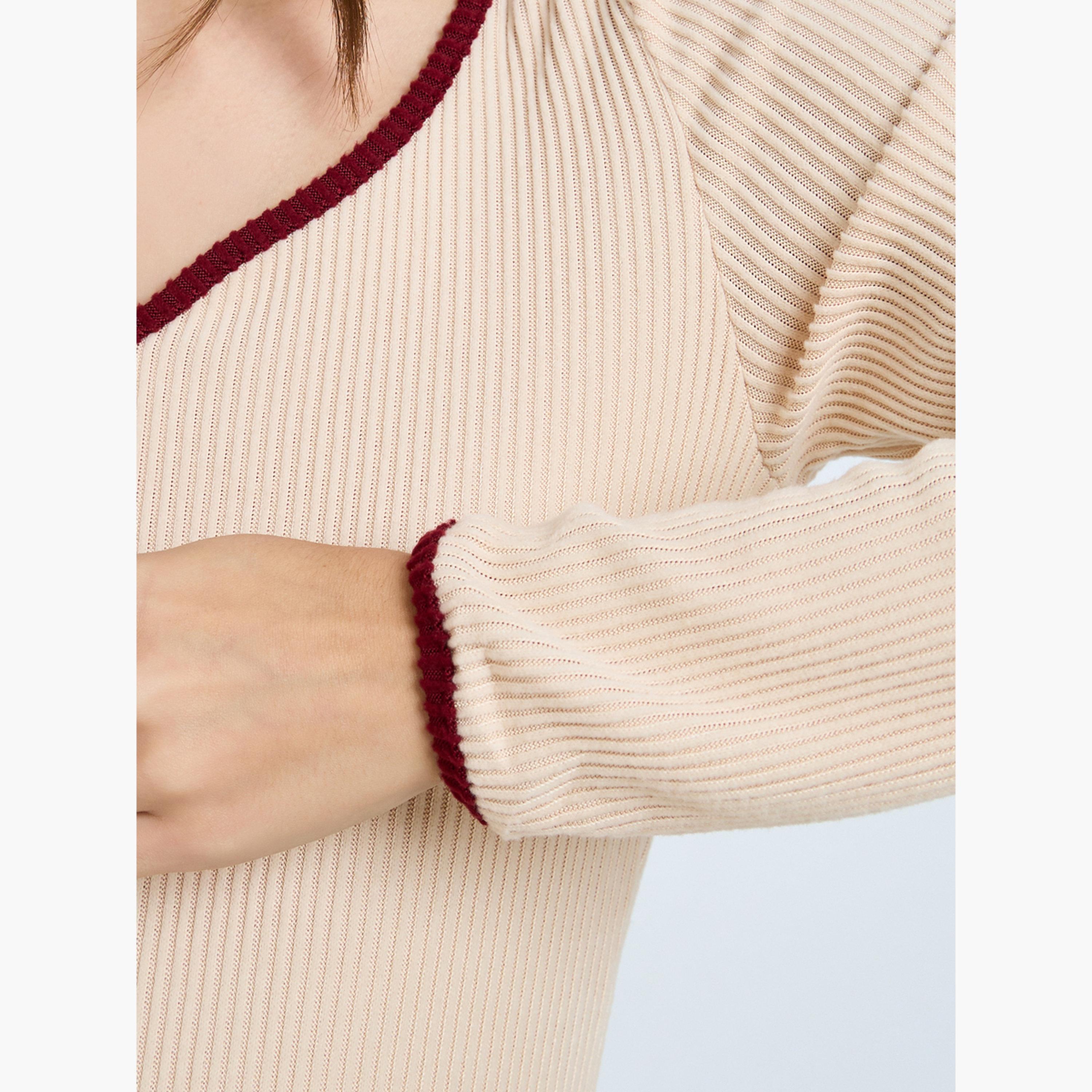 Take Two Women Beige Long Sleeve Ribbed Top-women-clothing-tshirts-image-4