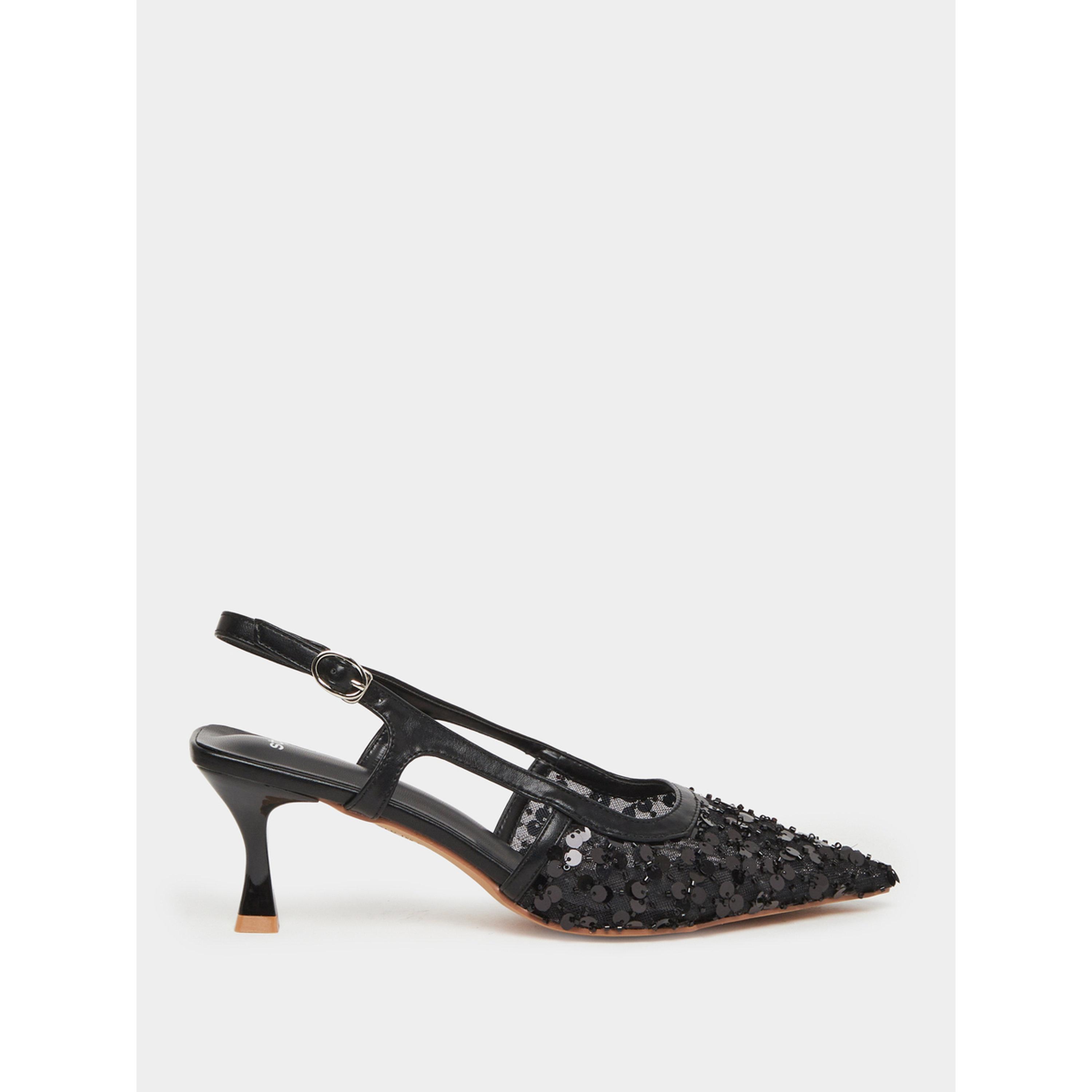 حذاء نسائي بكعب صغير وسير خلفي مزين بالترتر-women-shoes-heels-image-2