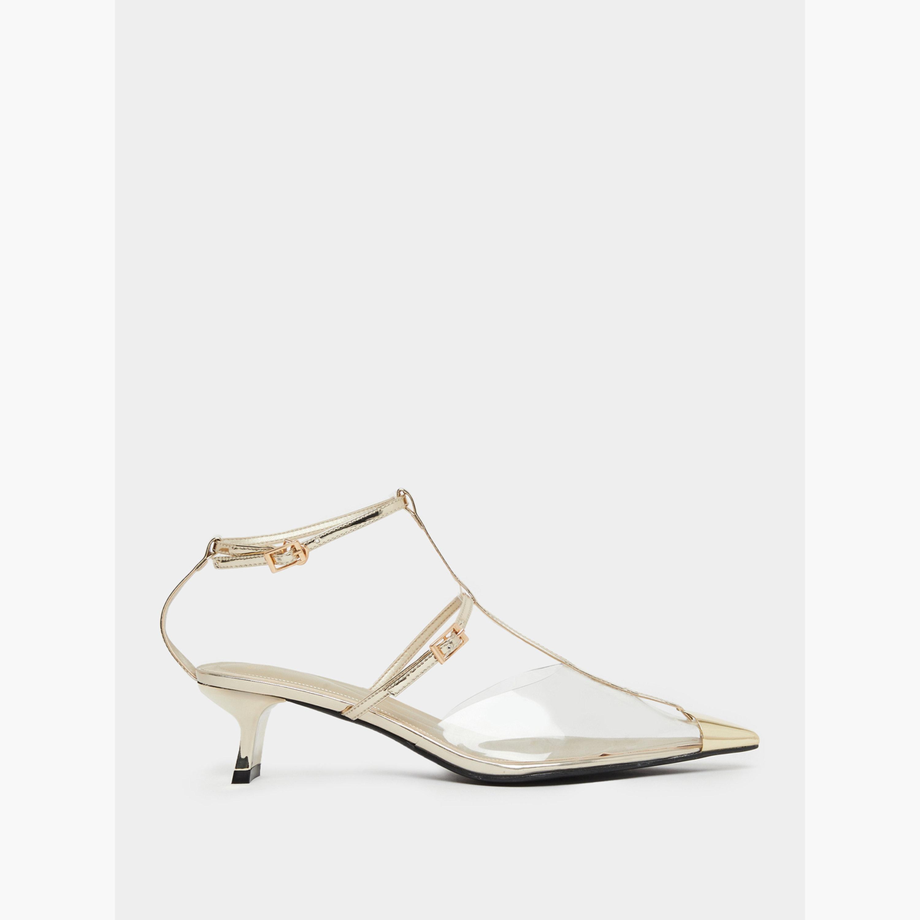 Styli Gold Pointed Toe Kitten Heel Shoes-women-shoes-sandals-heeled-image-2