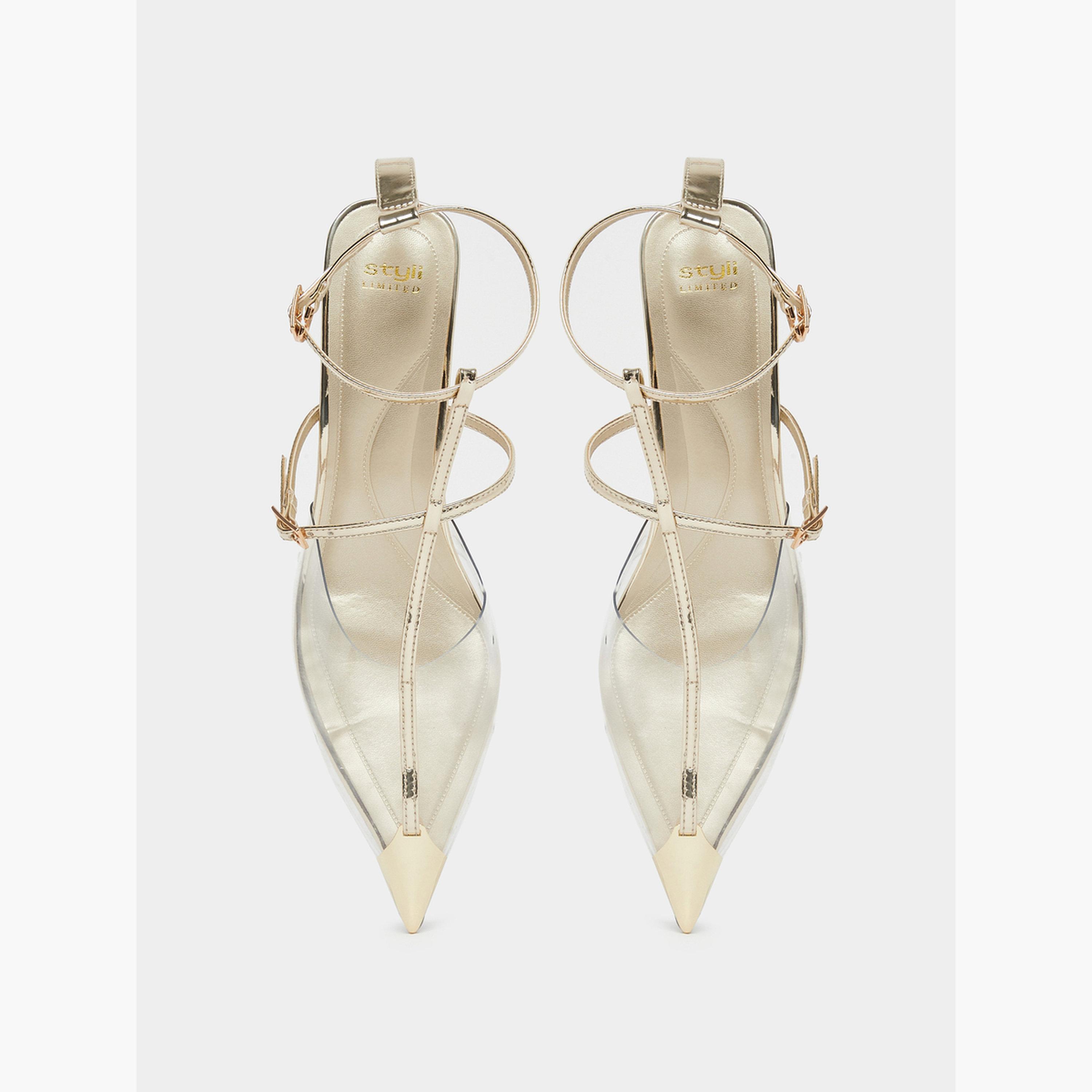 Styli Gold Pointed Toe Kitten Heel Shoes-women-shoes-sandals-heeled-image-3
