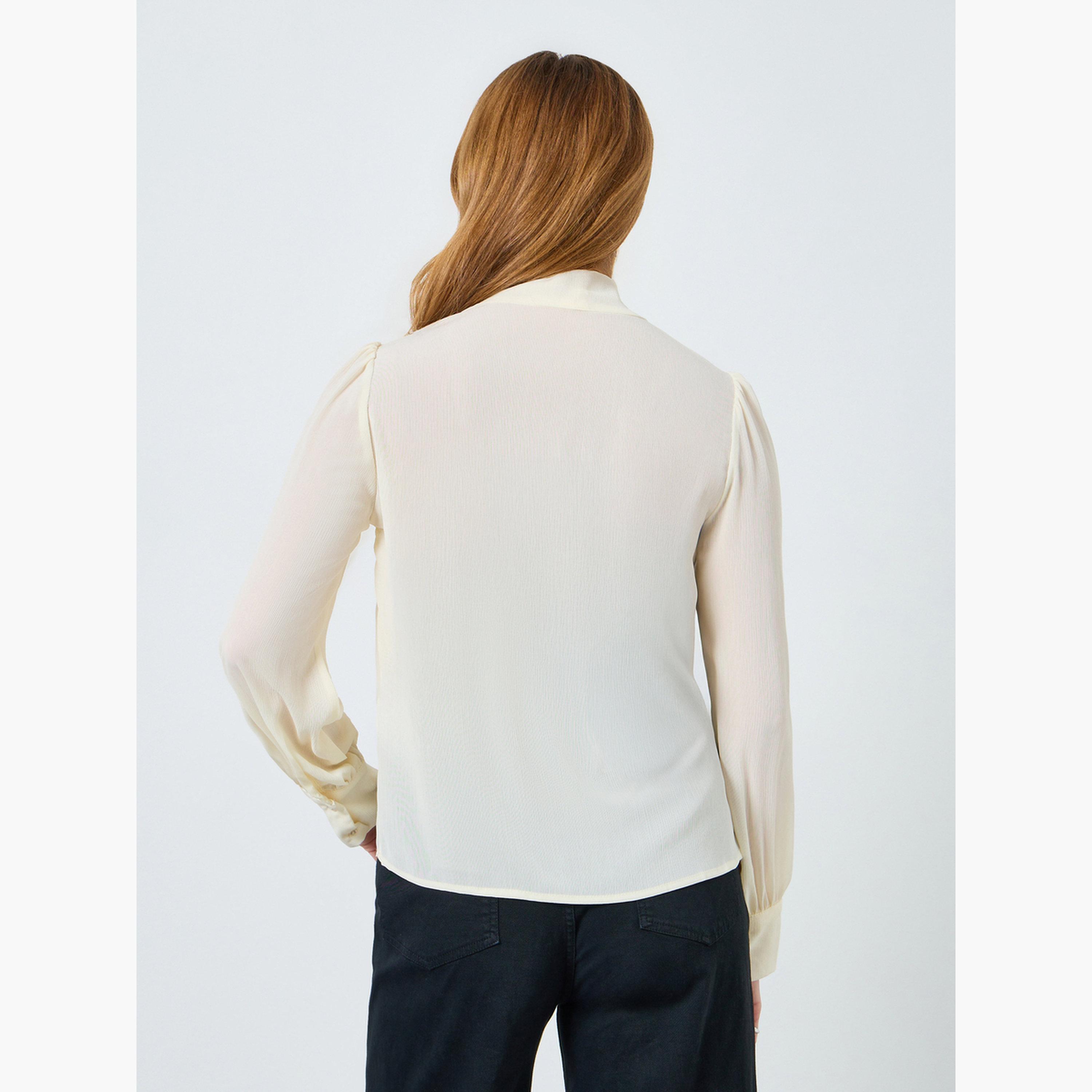 بلوزة شيفون سادة بأكمام طويلة ورباط عند الرقبة-women-clothing-shirtsandblouses-blouses-image-5