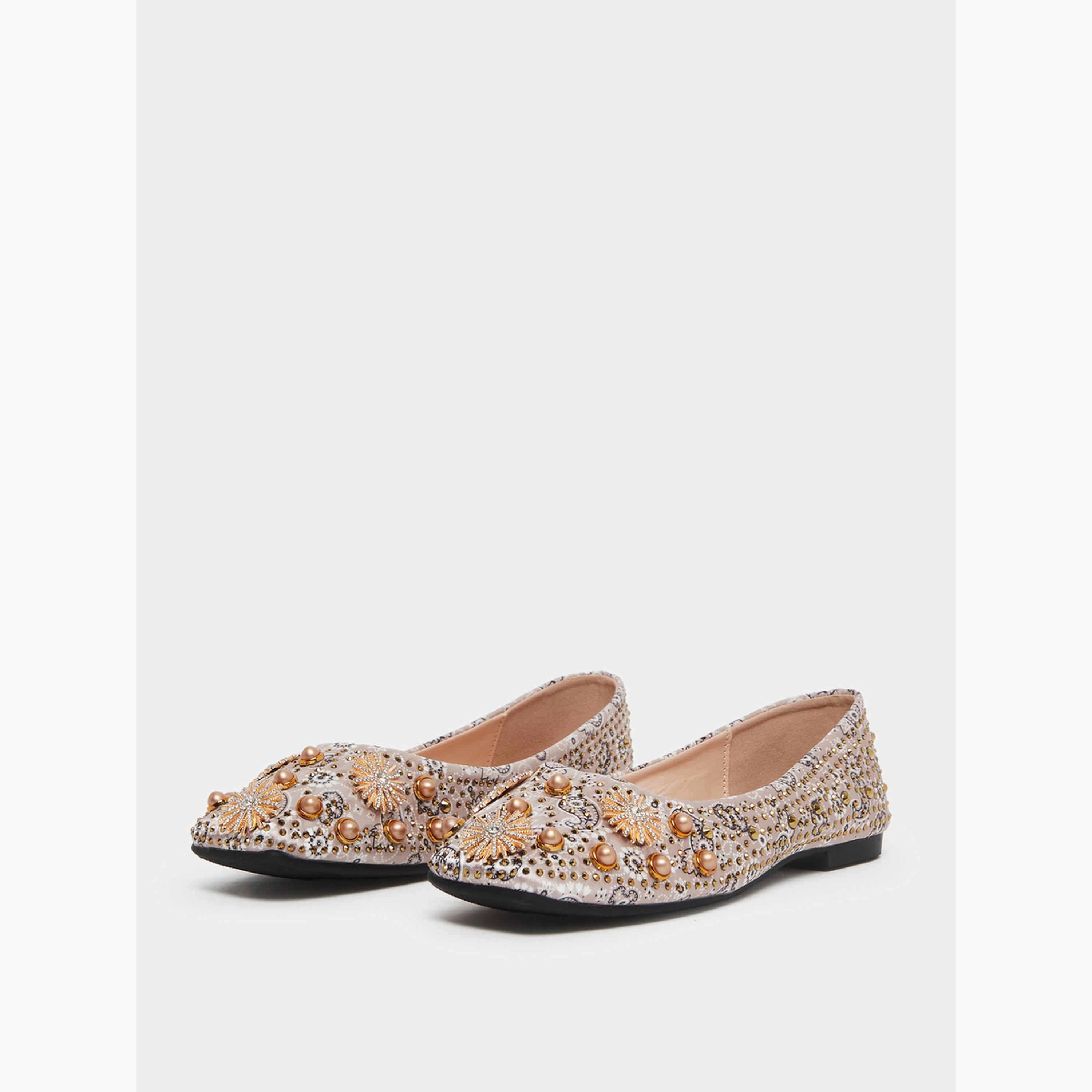Styli Women Brown Embellished Ballerina-women-shoes-flats-ballerinas-image-1