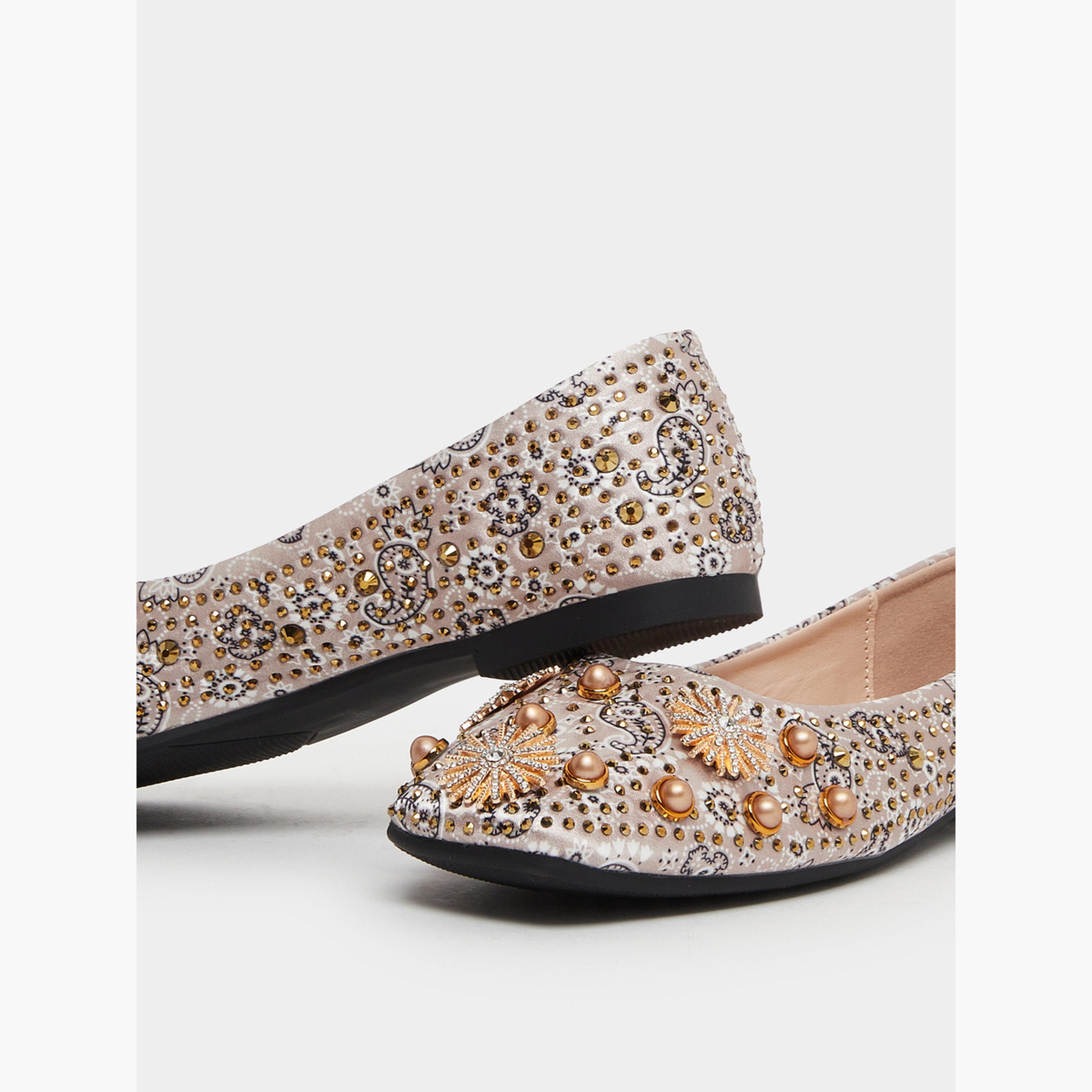 Styli Women Brown Embellished Ballerina-women-shoes-flats-ballerinas-image-3
