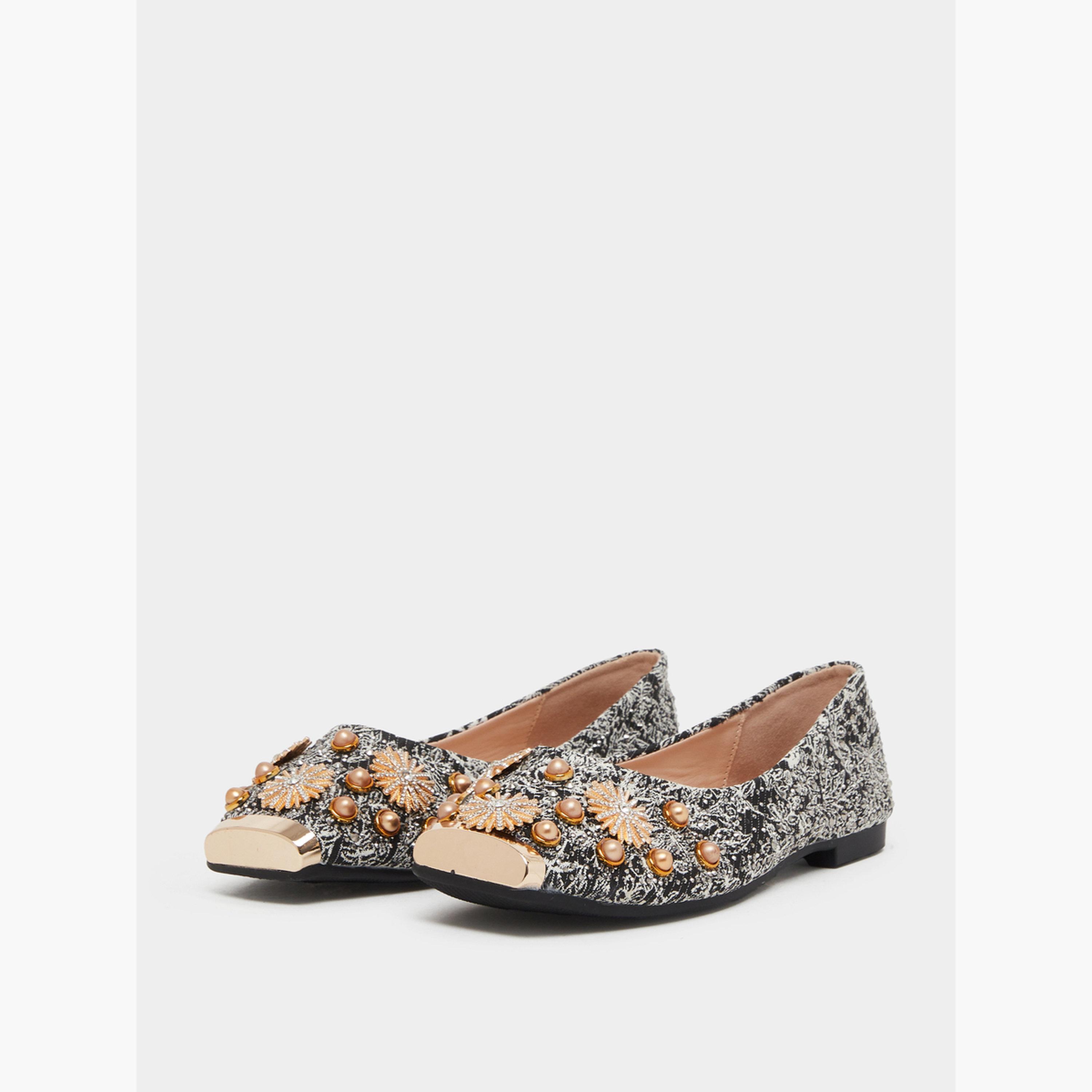 Styli Women Black Embellished Ballerina-women-shoes-flats-ballerinas-image-1