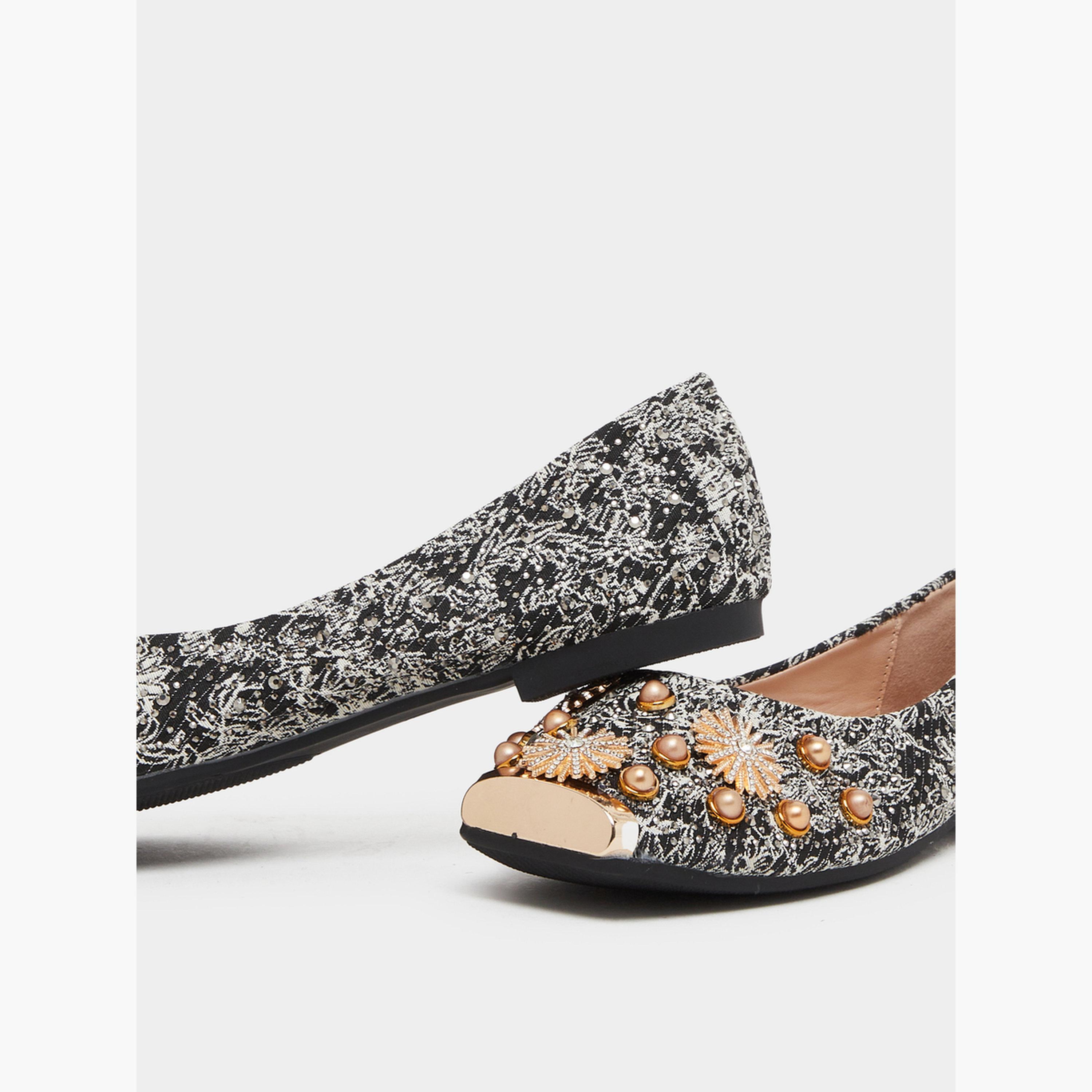 حذاء باليرينا نسائي أسود مزين-women-shoes-flats-ballerinas-image-3