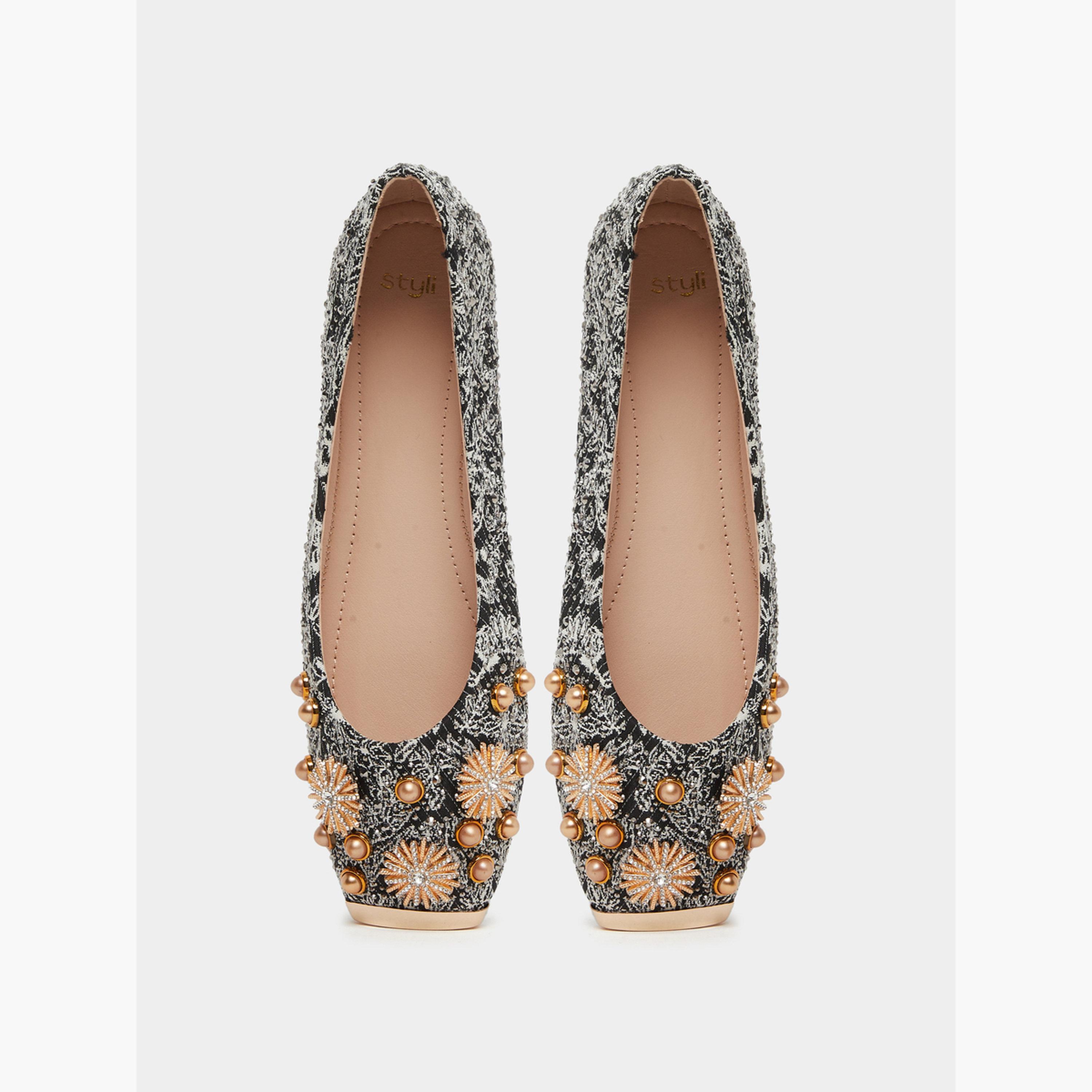 Styli Women Black Embellished Ballerina-women-shoes-flats-ballerinas-image-5