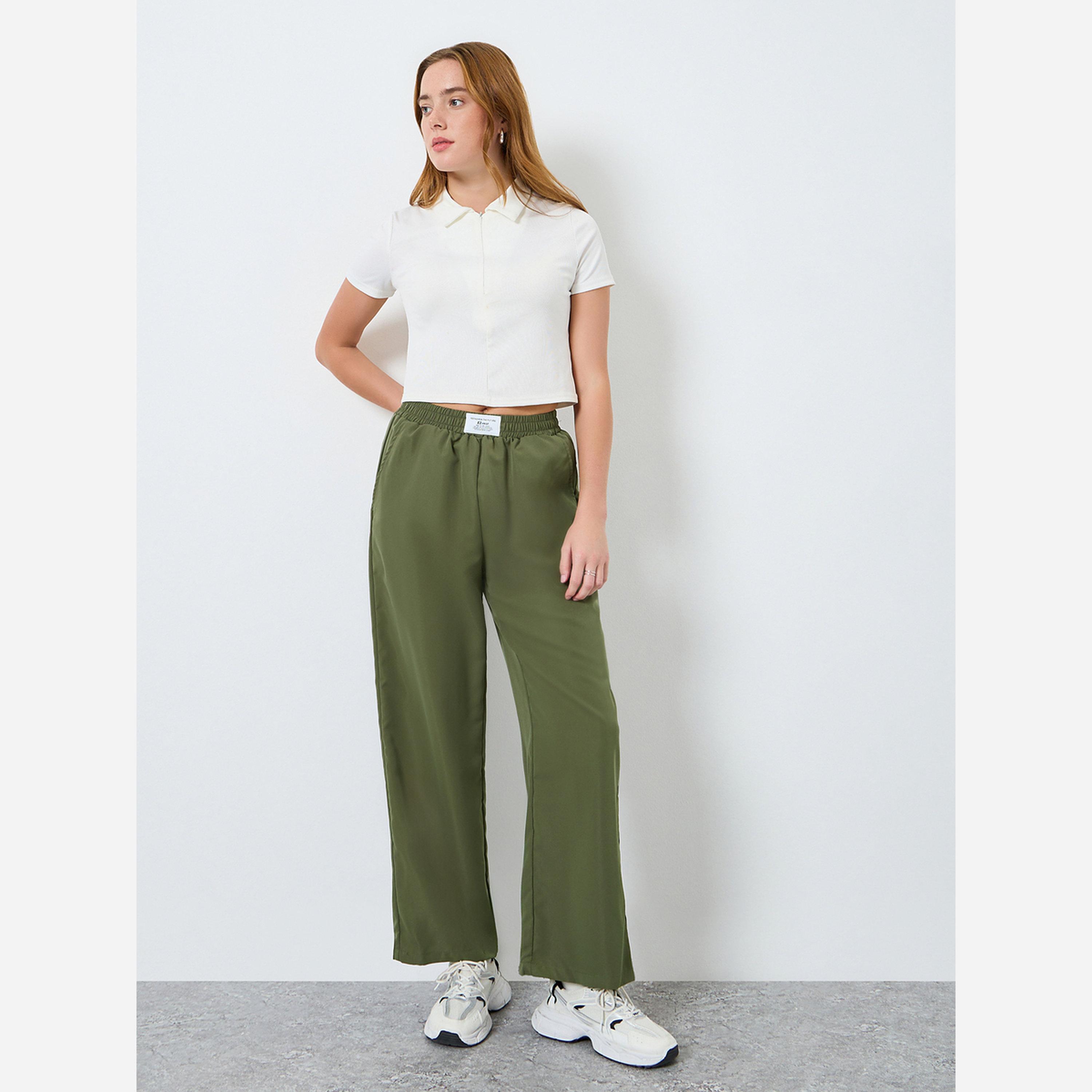Take Two Women Olive Green Wide Leg Trousers-women-clothing-bottoms-trousers-image-2