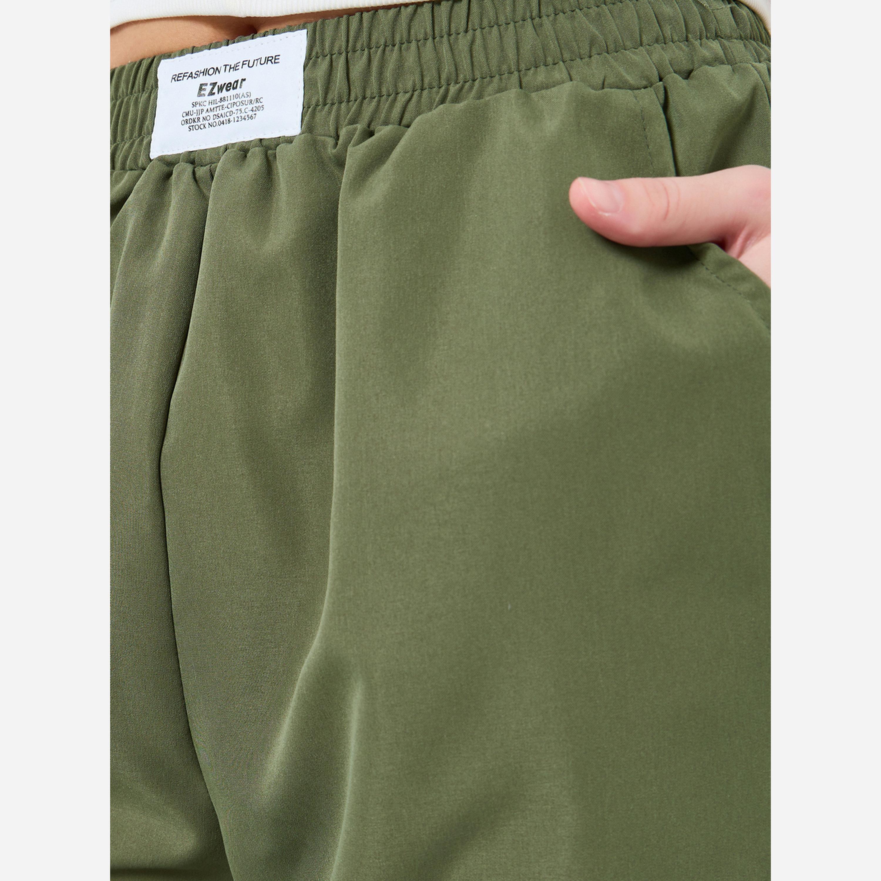 تيك تو - بنطال نسائي مقاس واسع الساقين لون زيتوني-women-clothing-bottoms-trousers-image-3