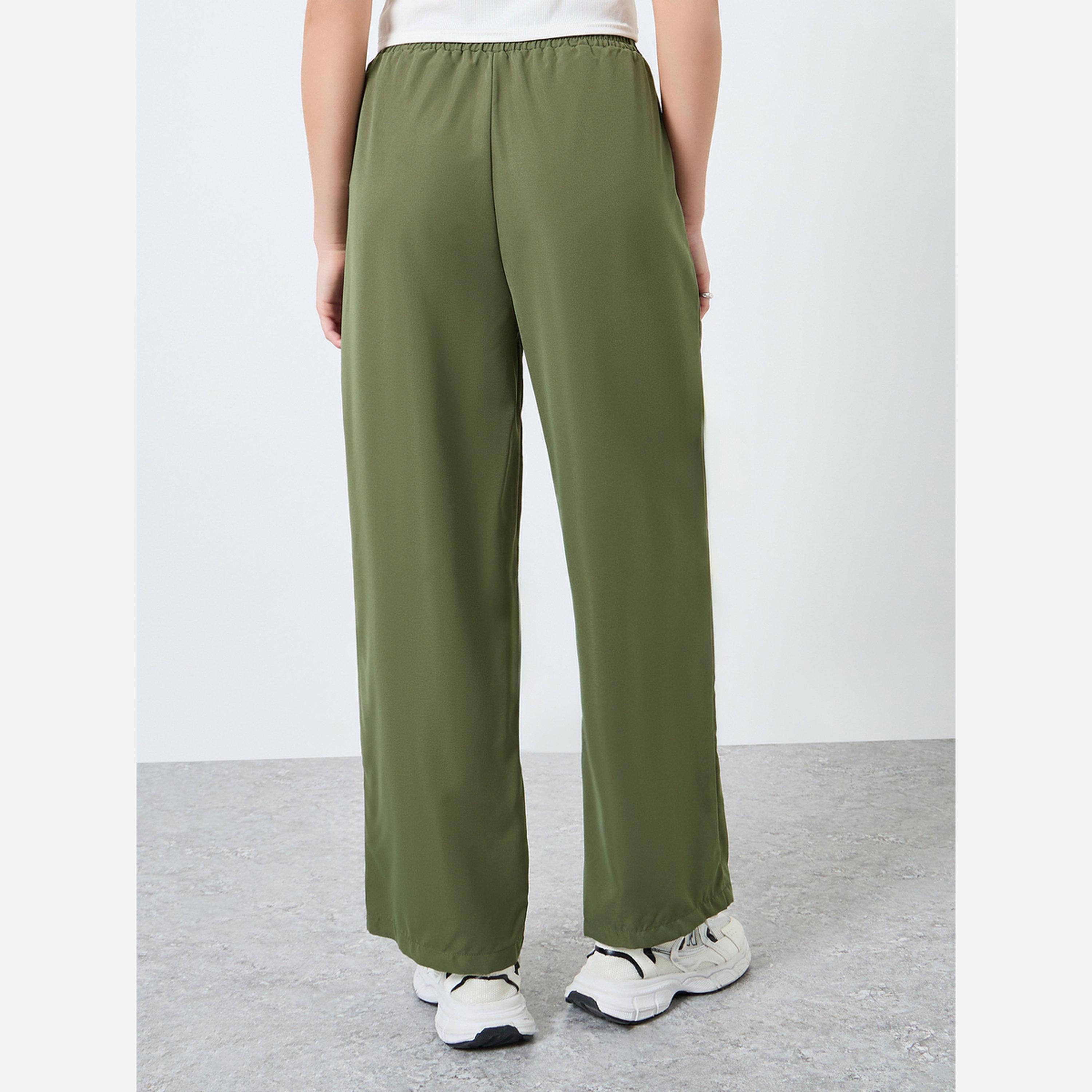 تيك تو - بنطال نسائي مقاس واسع الساقين لون زيتوني-women-clothing-bottoms-trousers-image-4